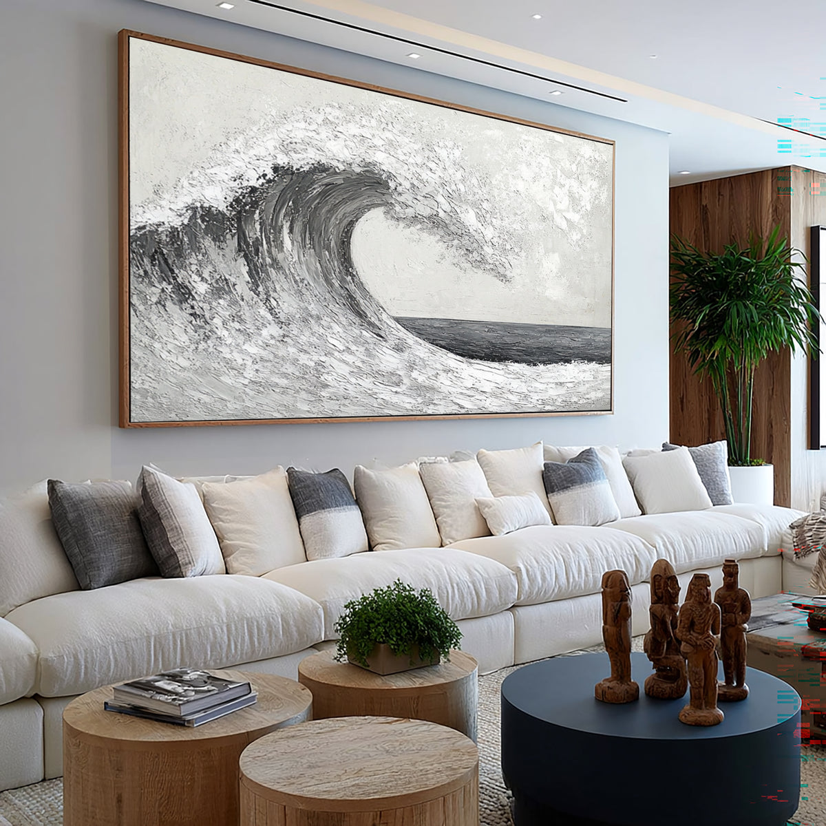 Textured Abstract Wave Monochrome Ocean Artwork Handmade Seascape Black White Gray Coastal Wall Art