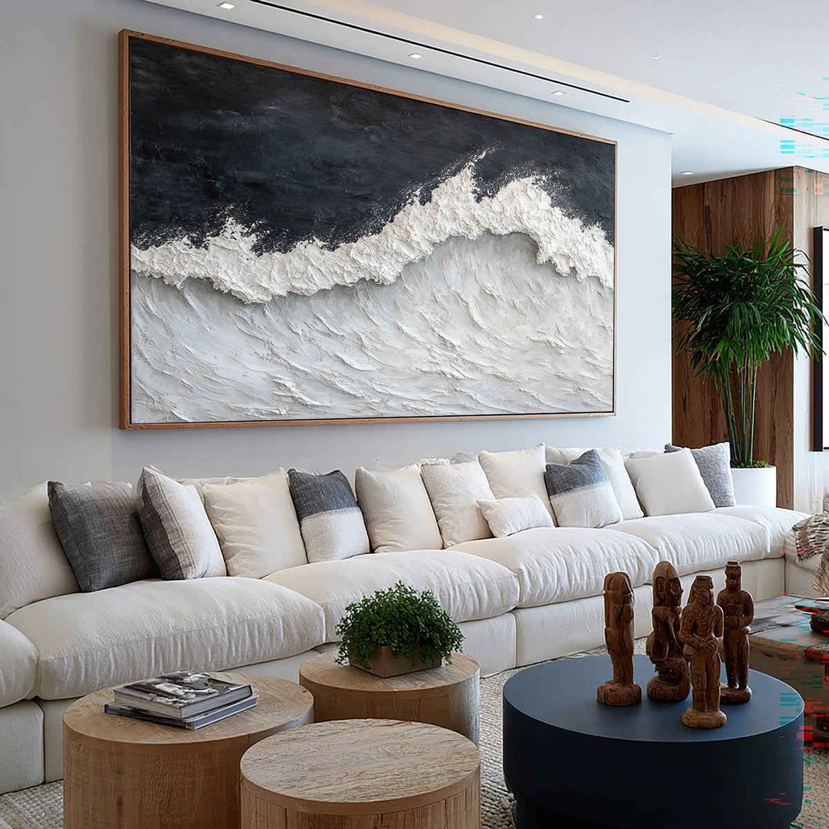 Dramatic Ocean Wave Textured Seascape Painting Handmade Coastal Wall Art Stormy Gray White Ocean Decor
