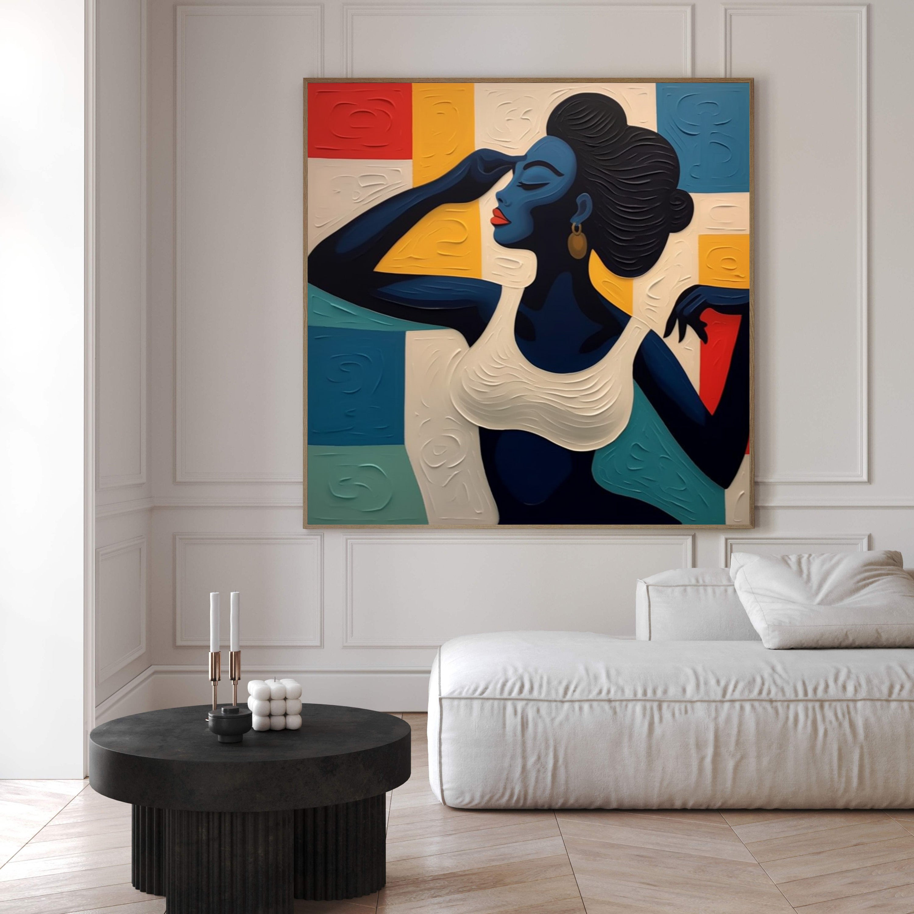 Stylized Portrait with Textured Color Blocks, Modern Wall Art #BGA 159