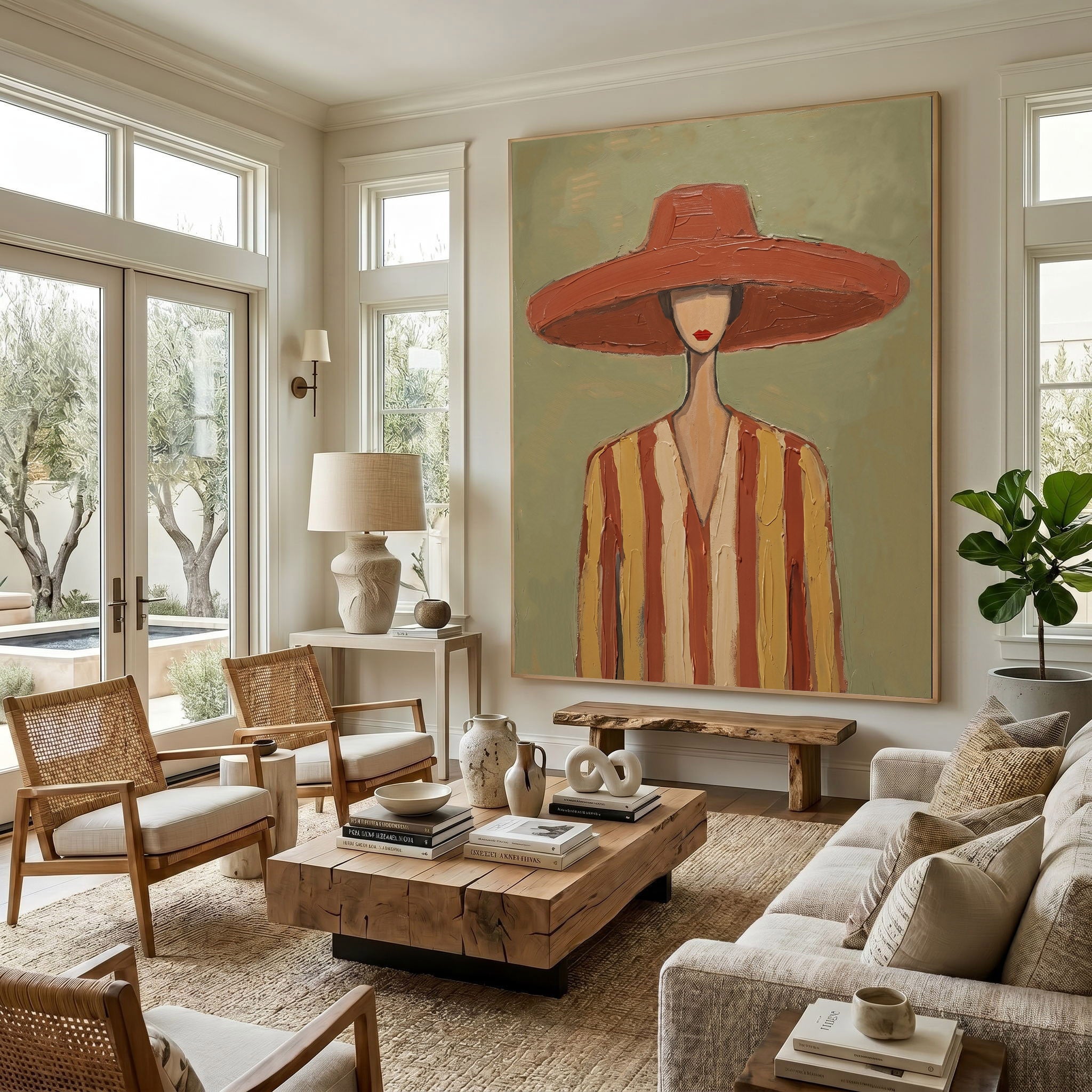 Large Vintage Americana Cowboy Woman Wall Art Western Fashion Portrait Oil Painting Rustic Contemporary Decor