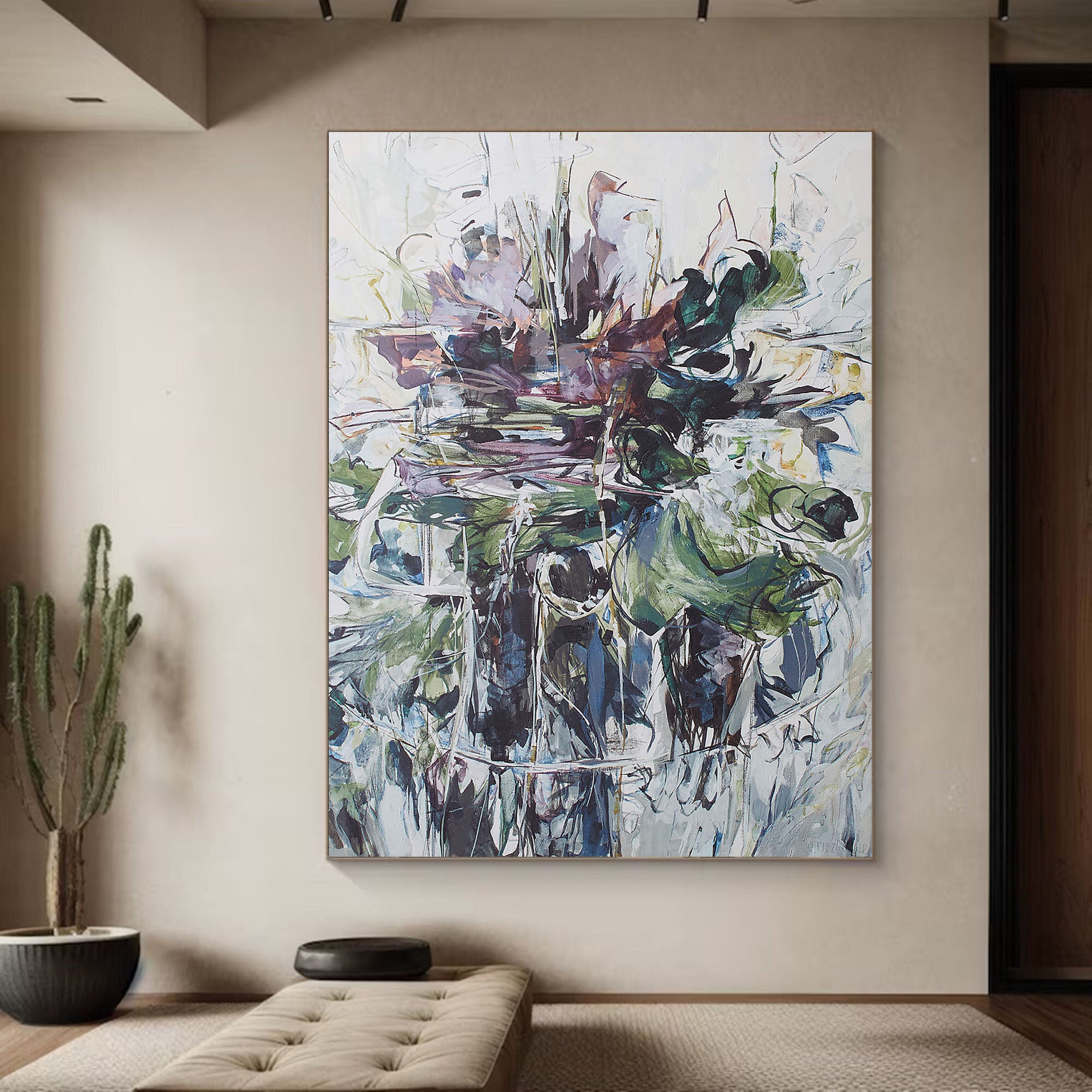 Abstract Expressionist Painting, Dark Central Form #CWA 014