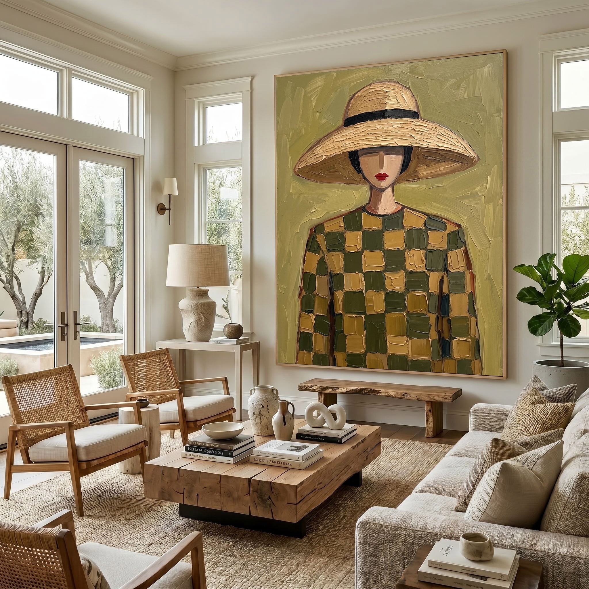 Large Woman Portrait Wall Art Abstract Oil Painting Vintage Americana Art Cowgirl Cowboy Western Fashion Figure Minimalist Decor