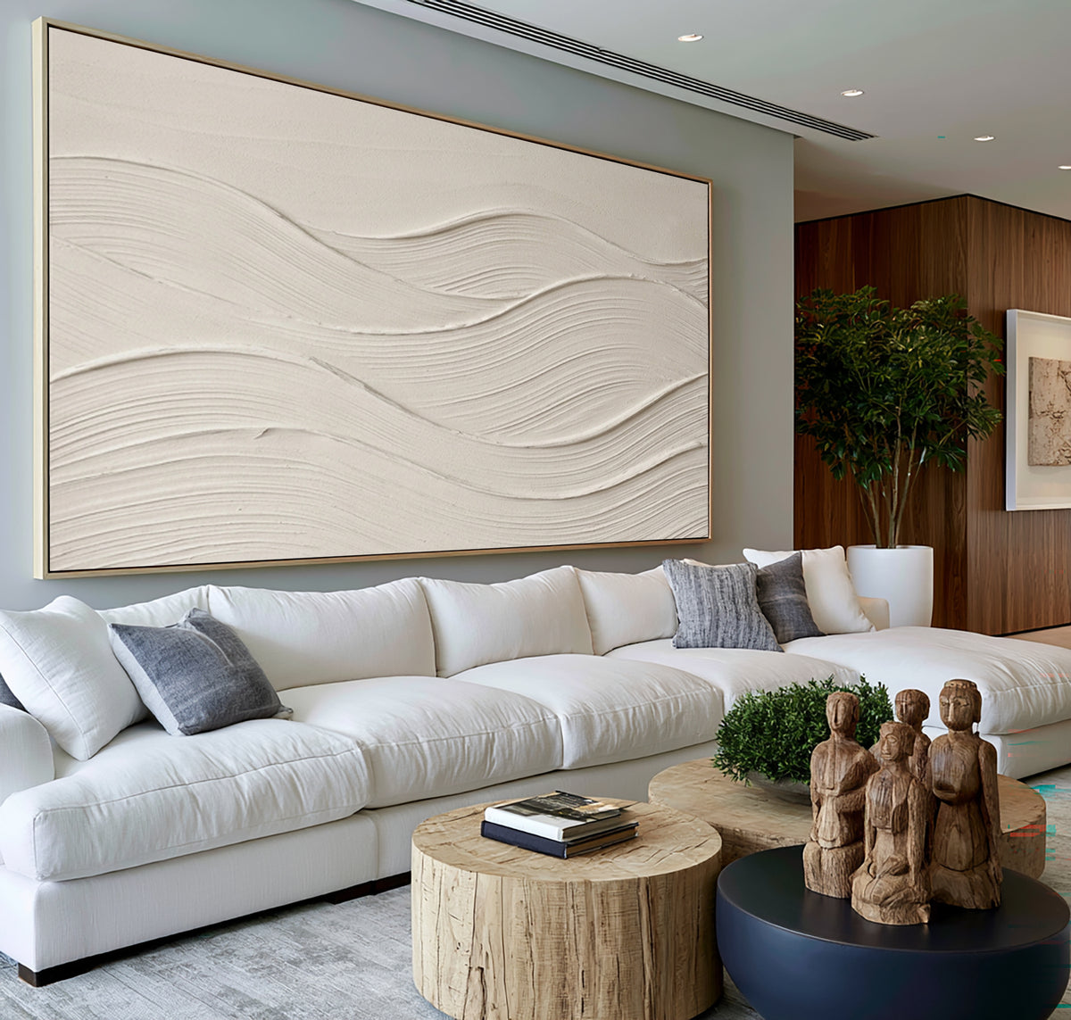 Large Minimalist Cream White Textured Wall Art Abstract Neutral Oil Painting 3D Relief Artwork Modern Luxury Living Room Decor