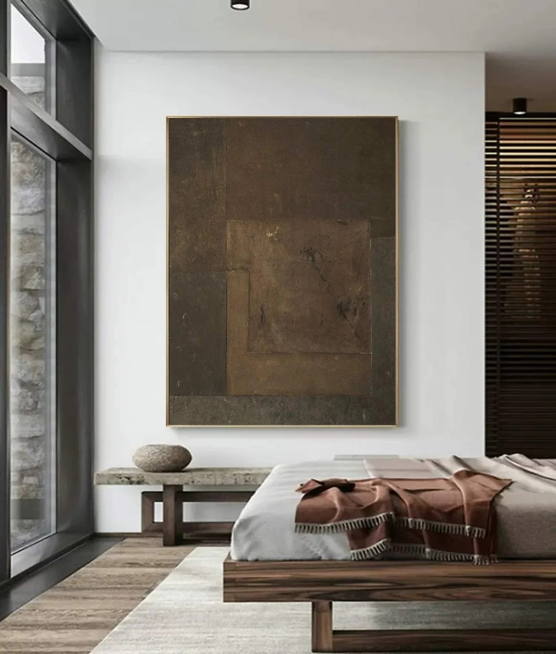 Layered Square Brown Painting, Contemporary Textured Art #BGA 102