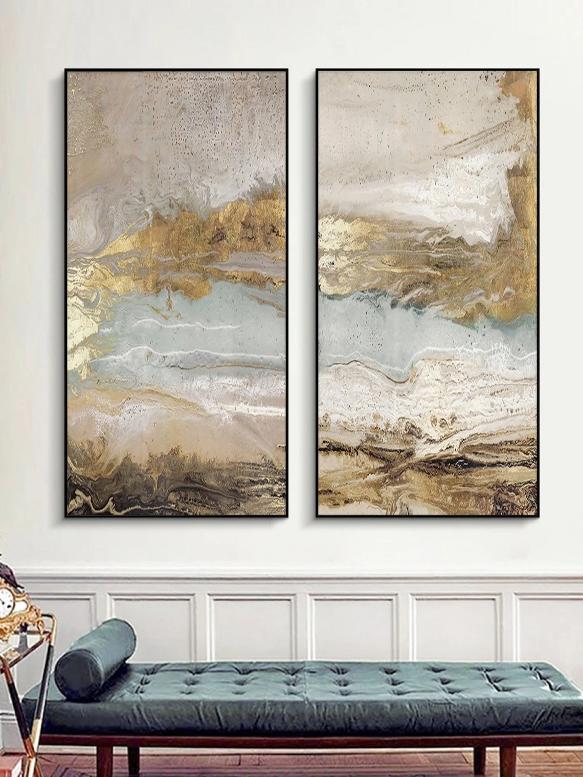 Modern Abstract Landscapes, Neutral Canvas With Gold #BGA 108