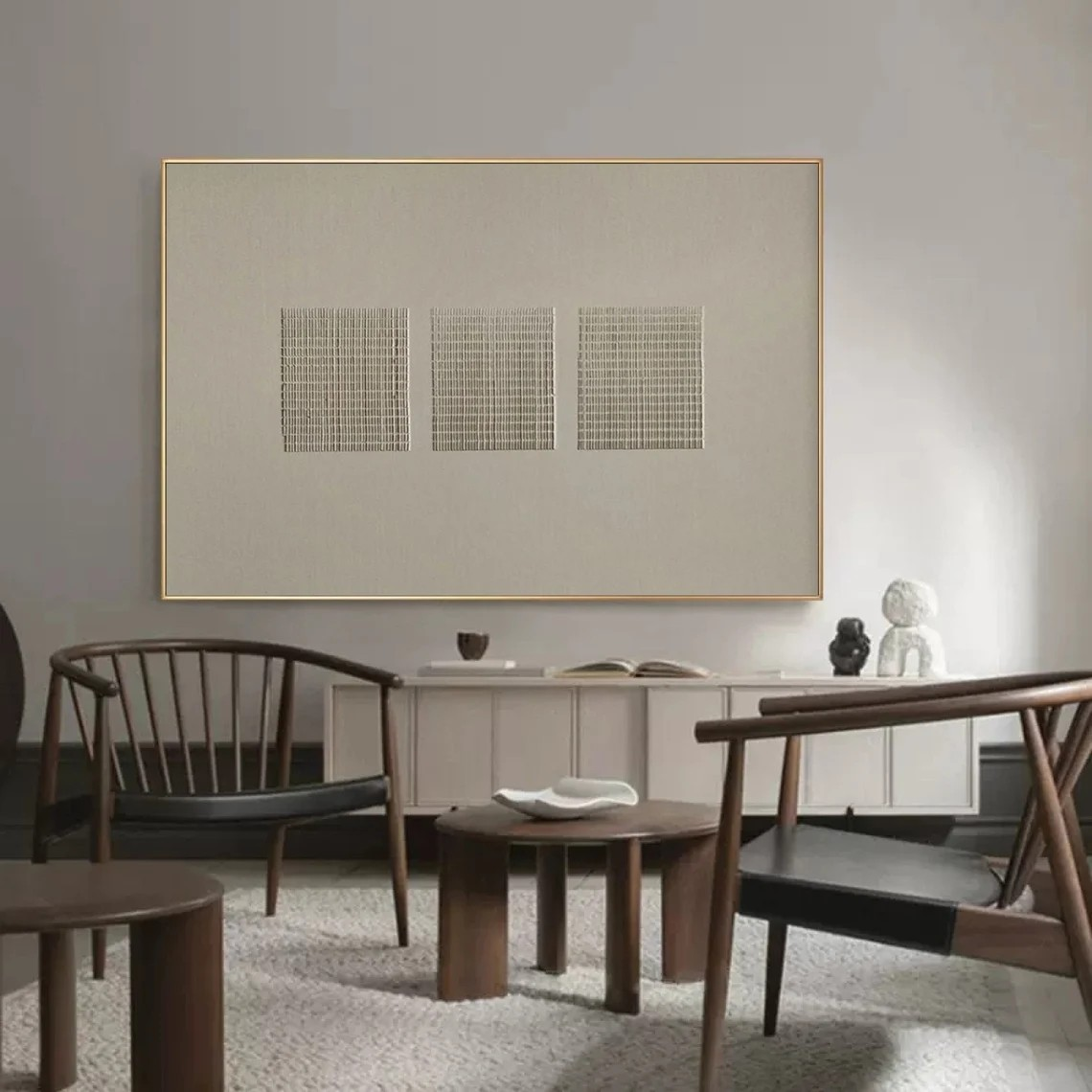 Neutral Palette Grid Art, Contemporary Line Painting  #BGA 085