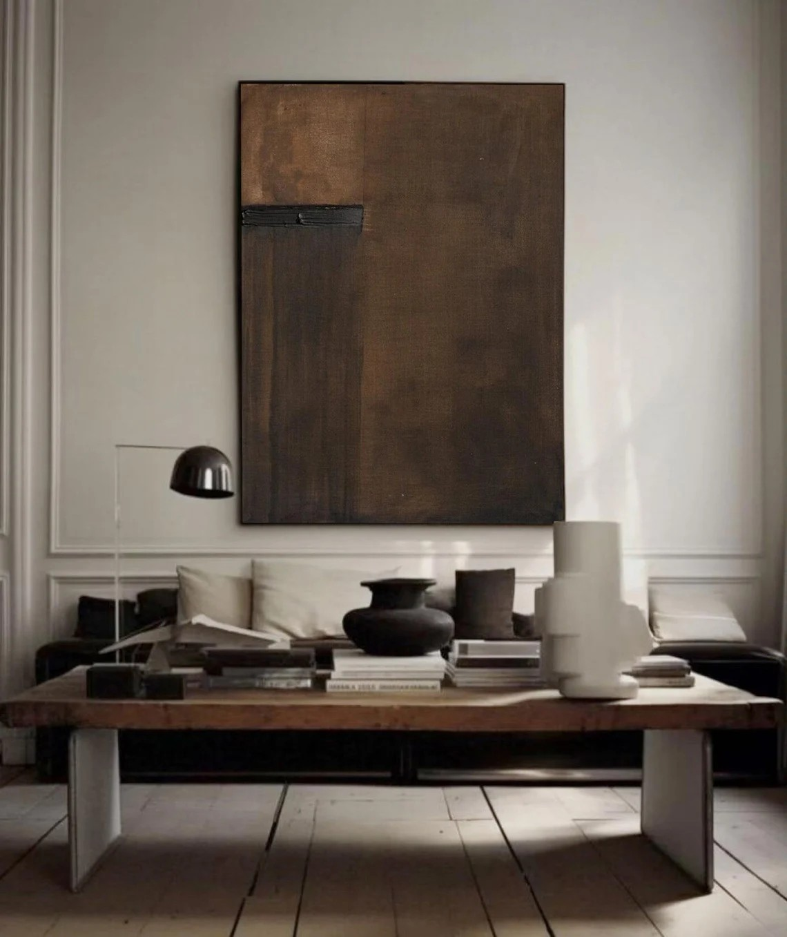 Large Brown Minimalist Painting, Wabi-Sabi Inspired Wall Art #BGA 080