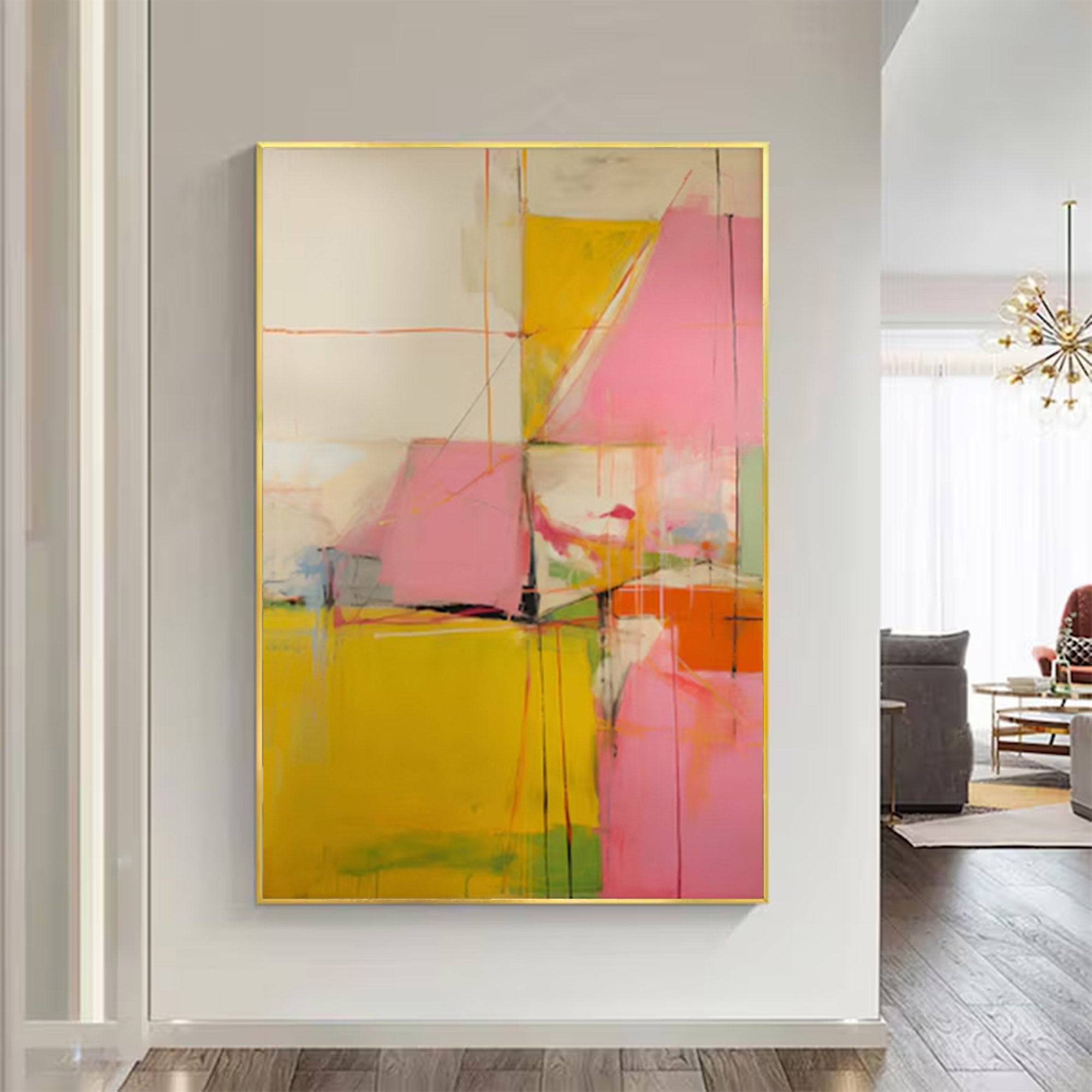 Large Pink Yellow Abstract Painting | ArtvistaGallery #WG 097
