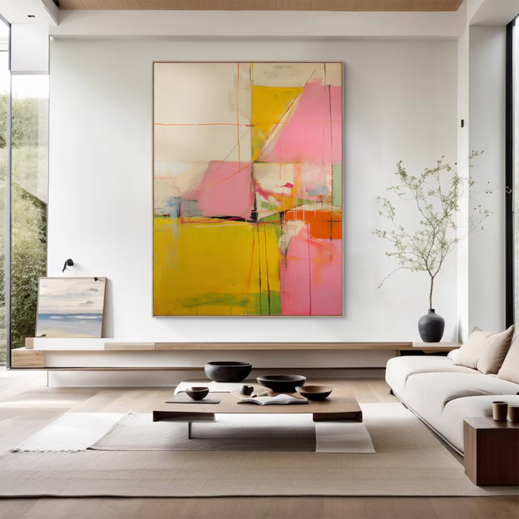 Large Pink Yellow Abstract Painting | ArtvistaGallery #WG 097