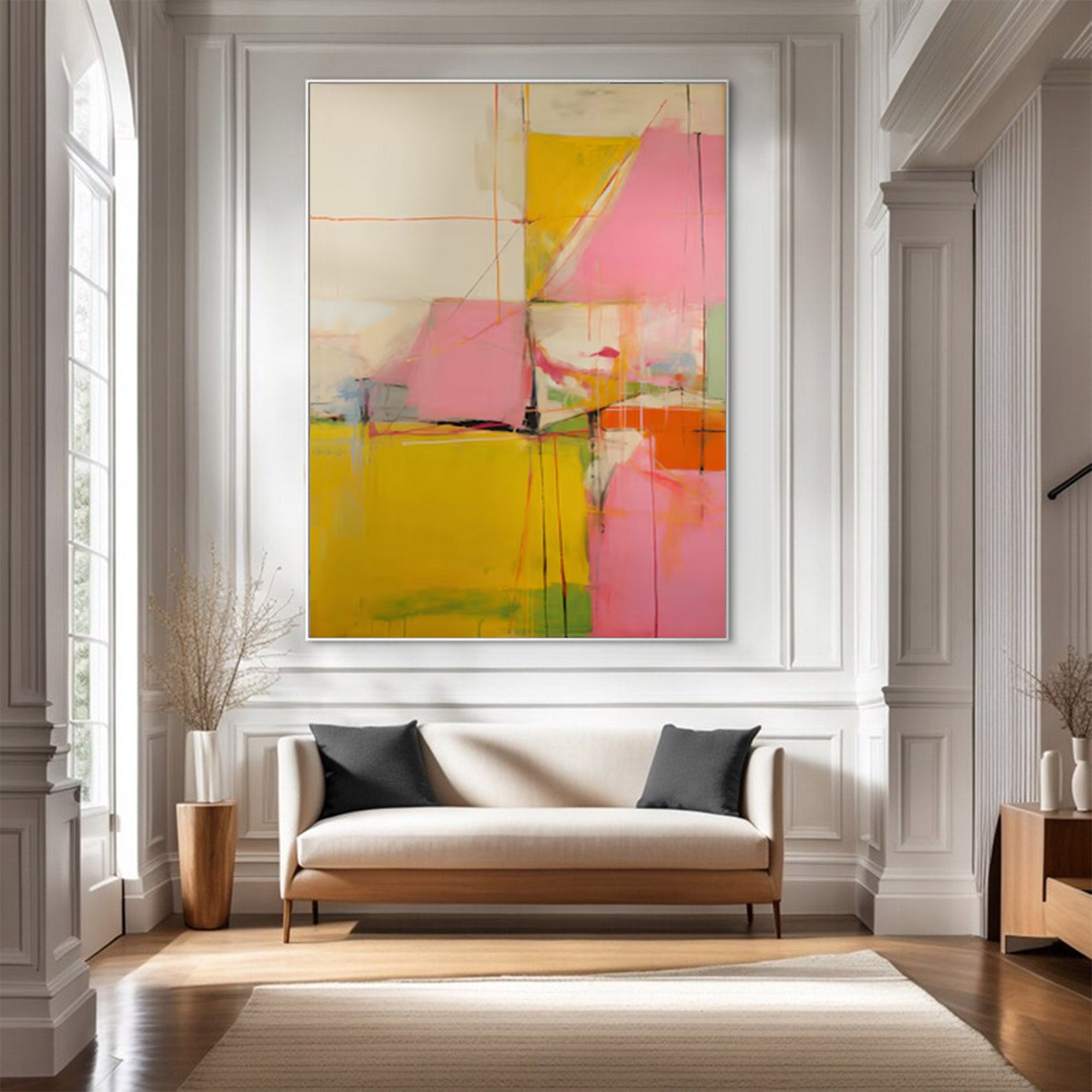 Large Pink Yellow Abstract Painting | ArtvistaGallery #WG 097