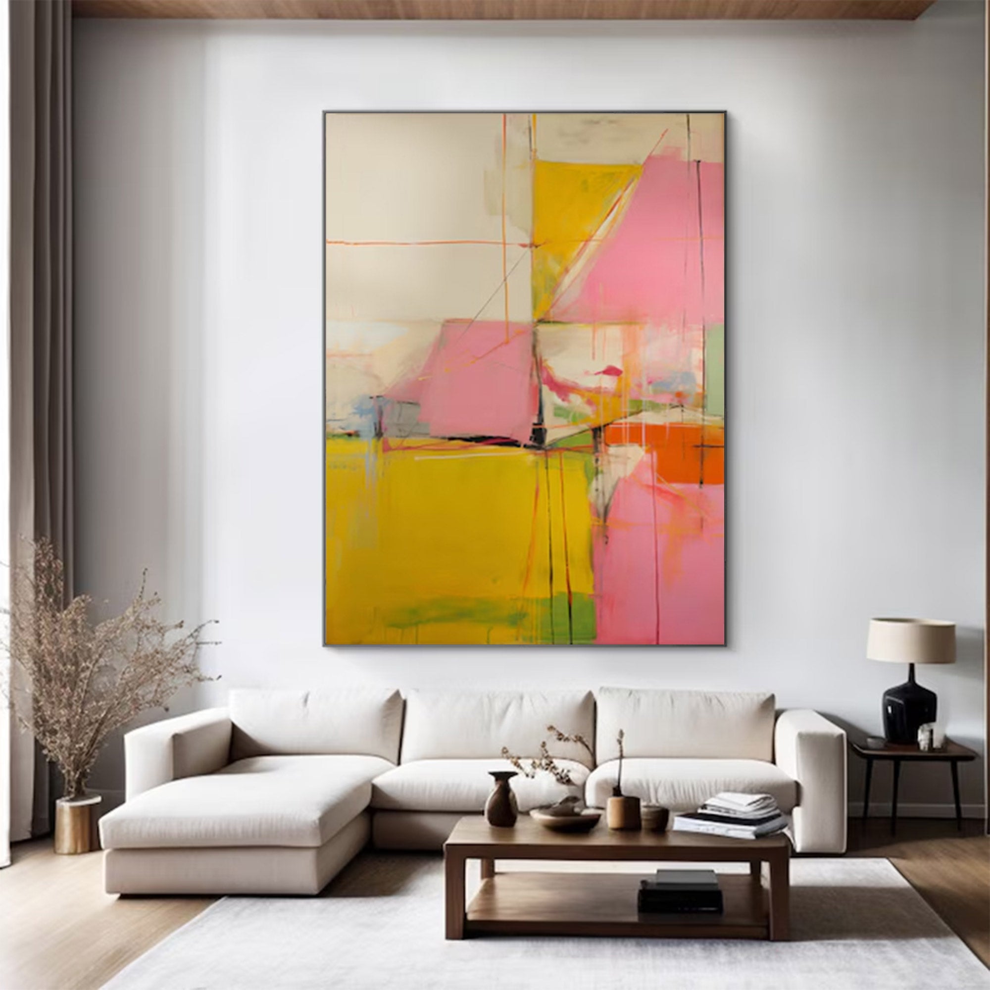Large Pink Yellow Abstract Painting | ArtvistaGallery #WG 097