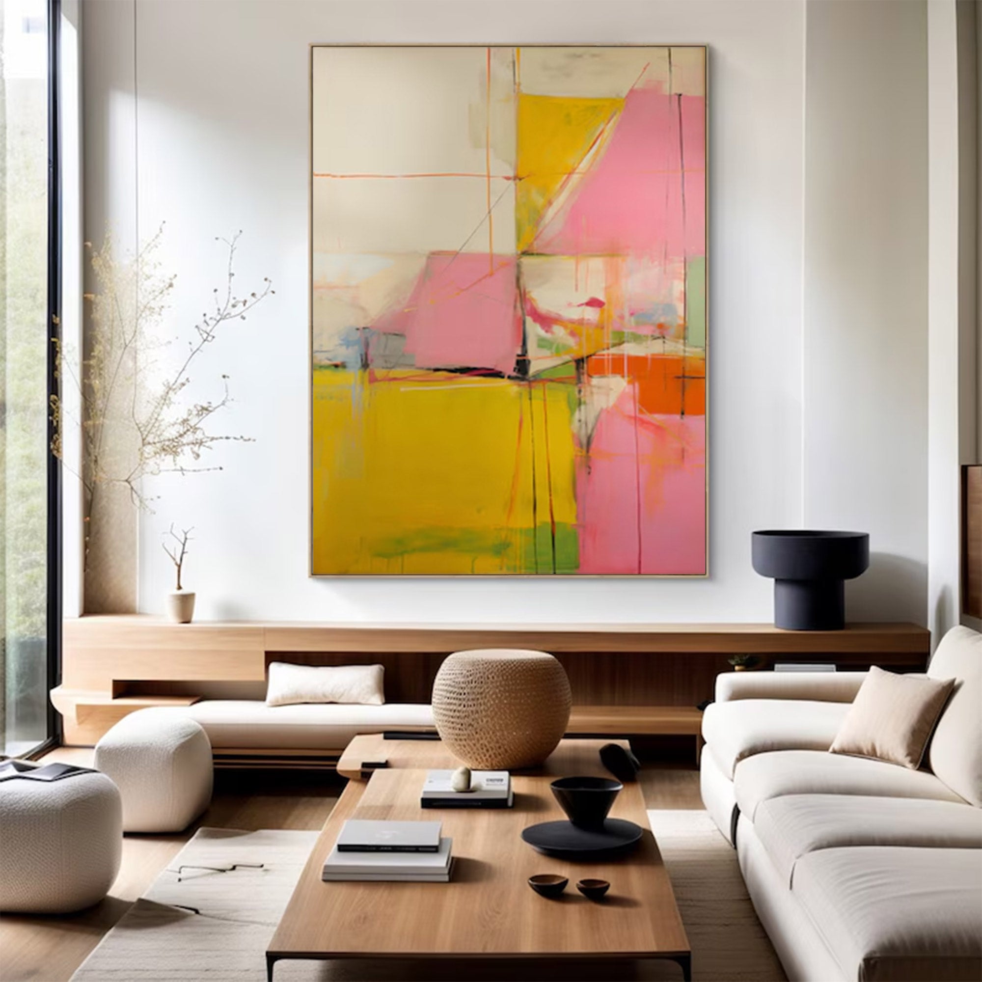 Large Pink Yellow Abstract Painting | ArtvistaGallery #WG 097