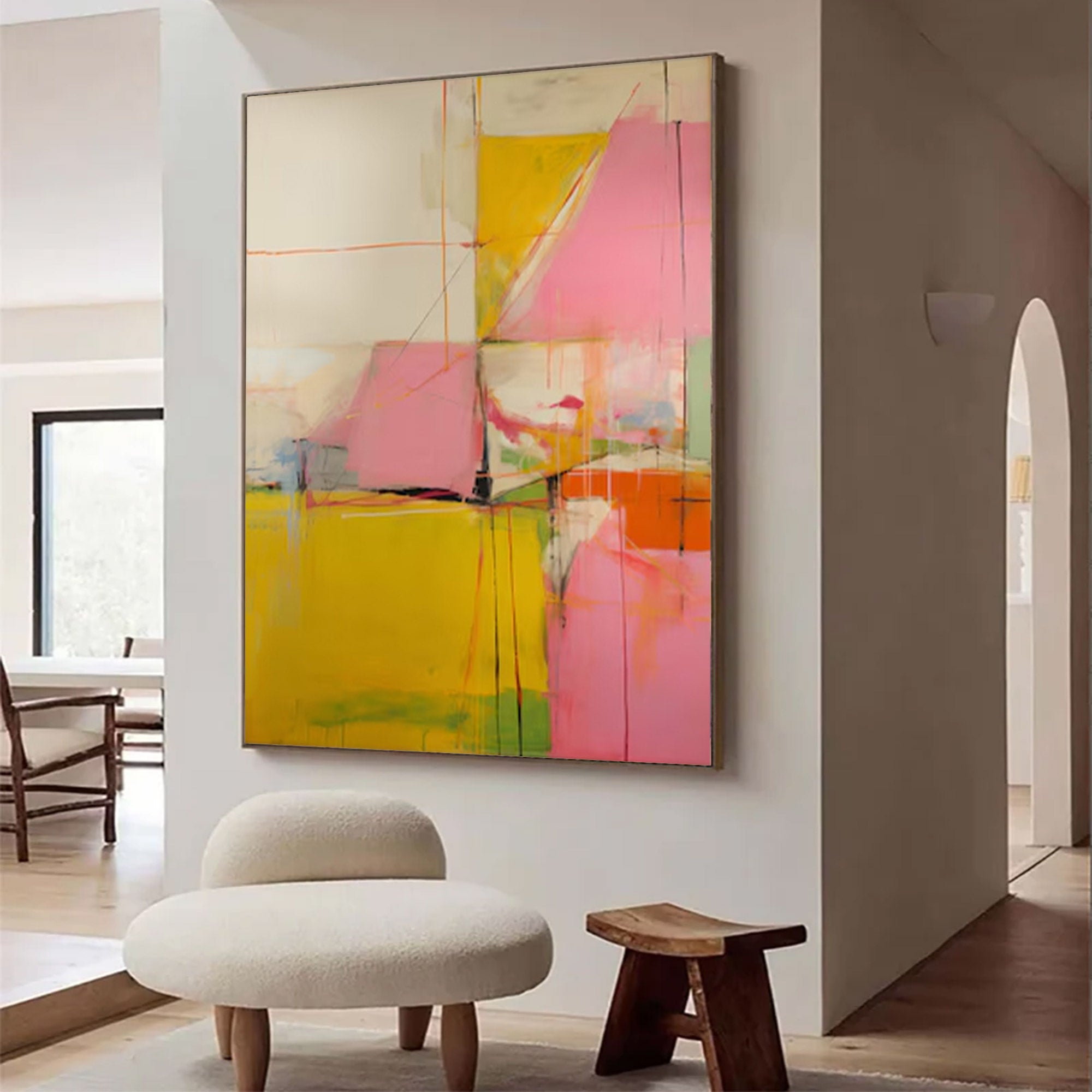 Large Pink Yellow Abstract Painting | ArtvistaGallery #WG 097