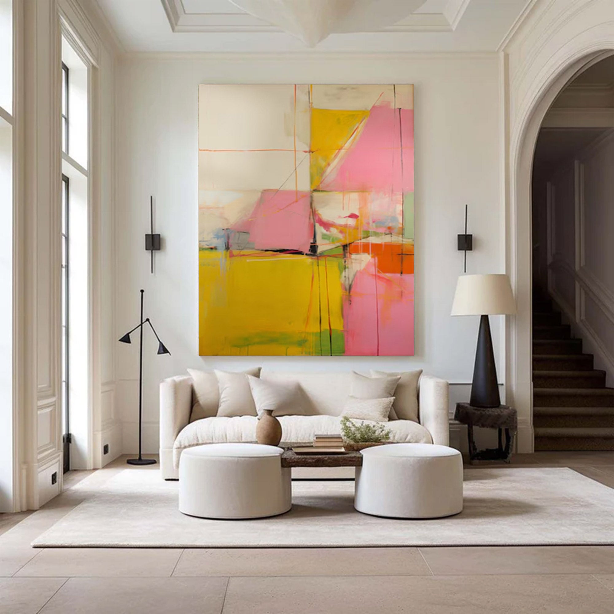 Large Pink Yellow Abstract Painting | ArtvistaGallery #WG 097