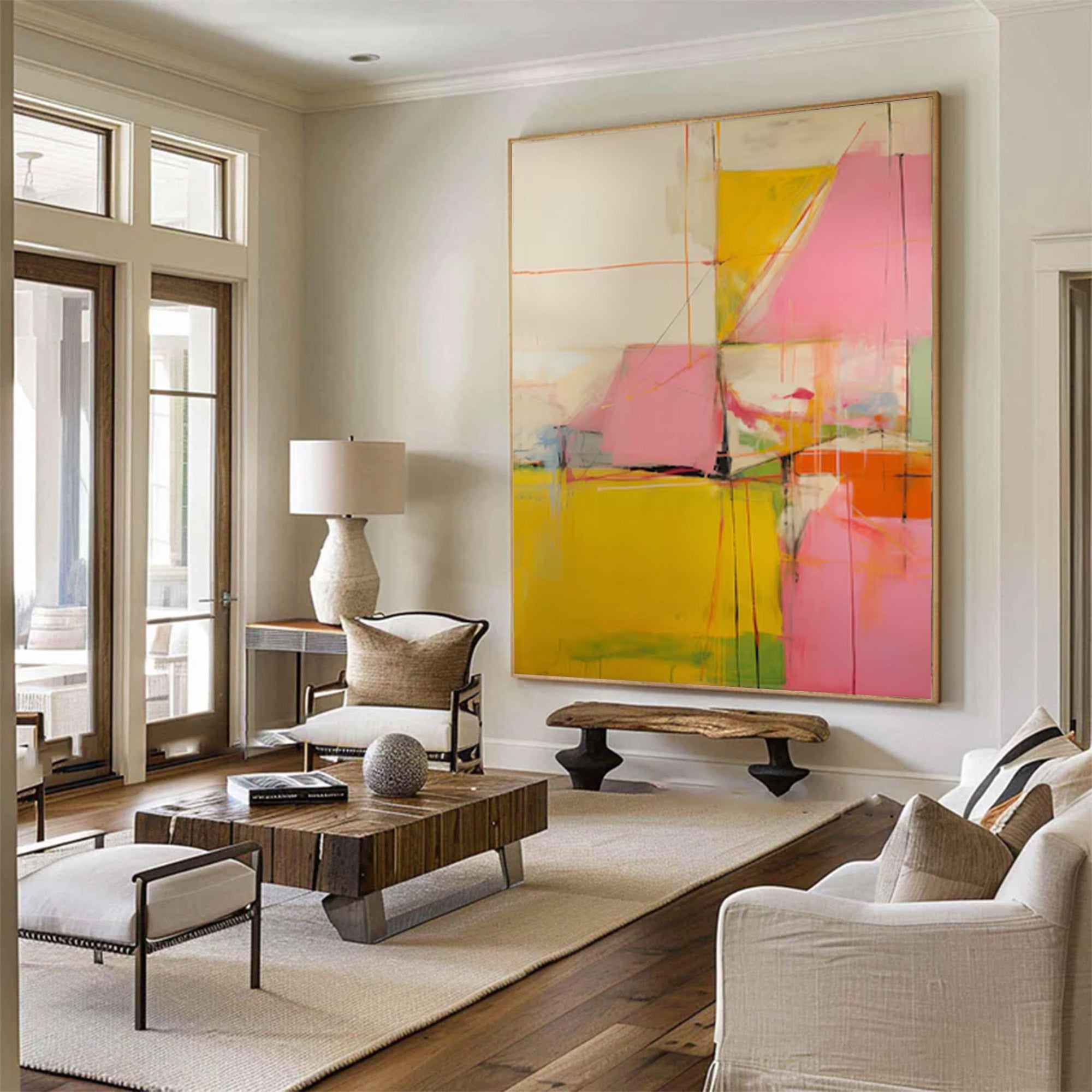 Large Pink Yellow Abstract Painting | ArtvistaGallery #WG 097