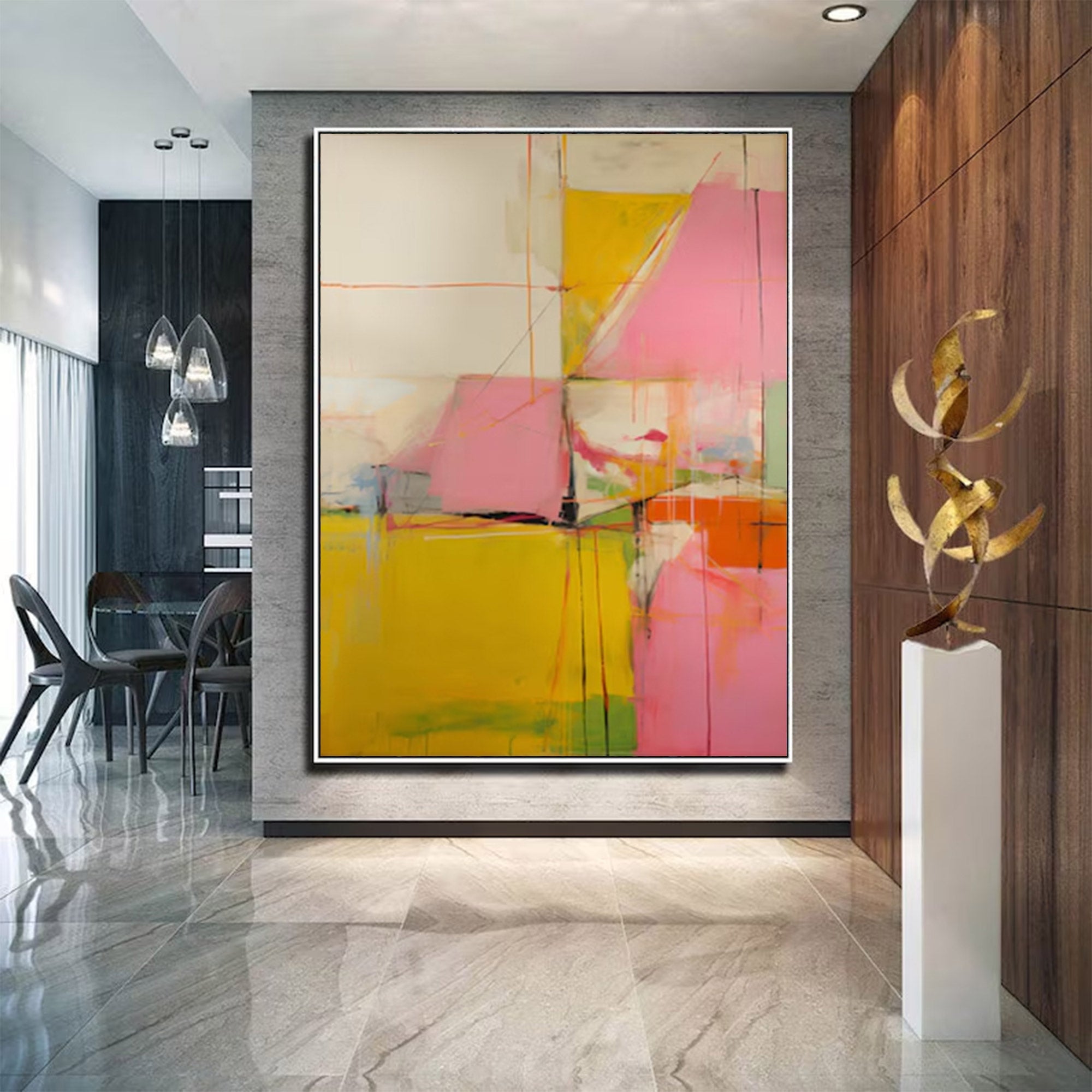 Large Pink Yellow Abstract Painting | ArtvistaGallery #WG 097