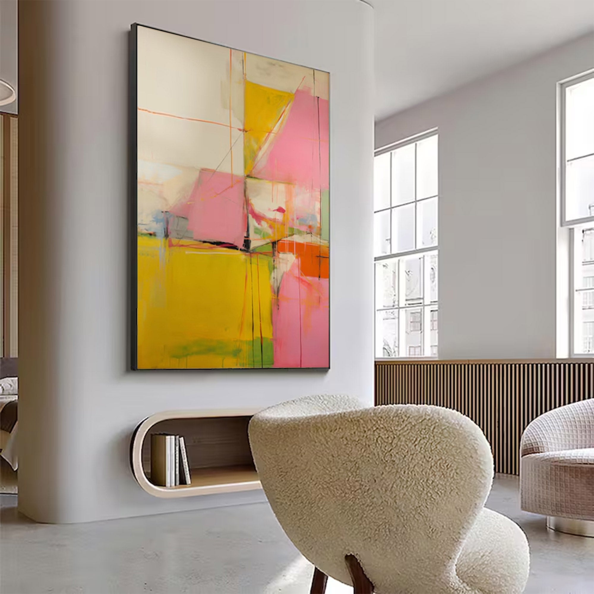 Large Pink Yellow Abstract Painting | ArtvistaGallery #WG 097