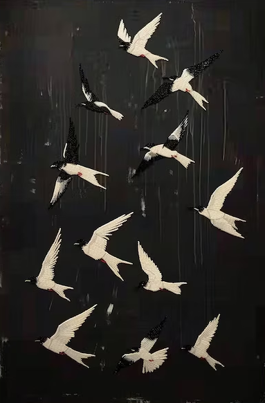 Black and White Birds Abstract Wall Art for Elegant Home Decor #BM 049