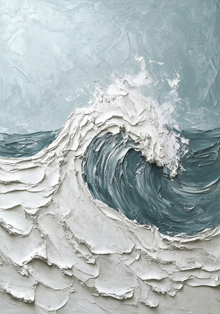 Modern Seascape Painting with Tactile Wave and Light Blues #BGA 200