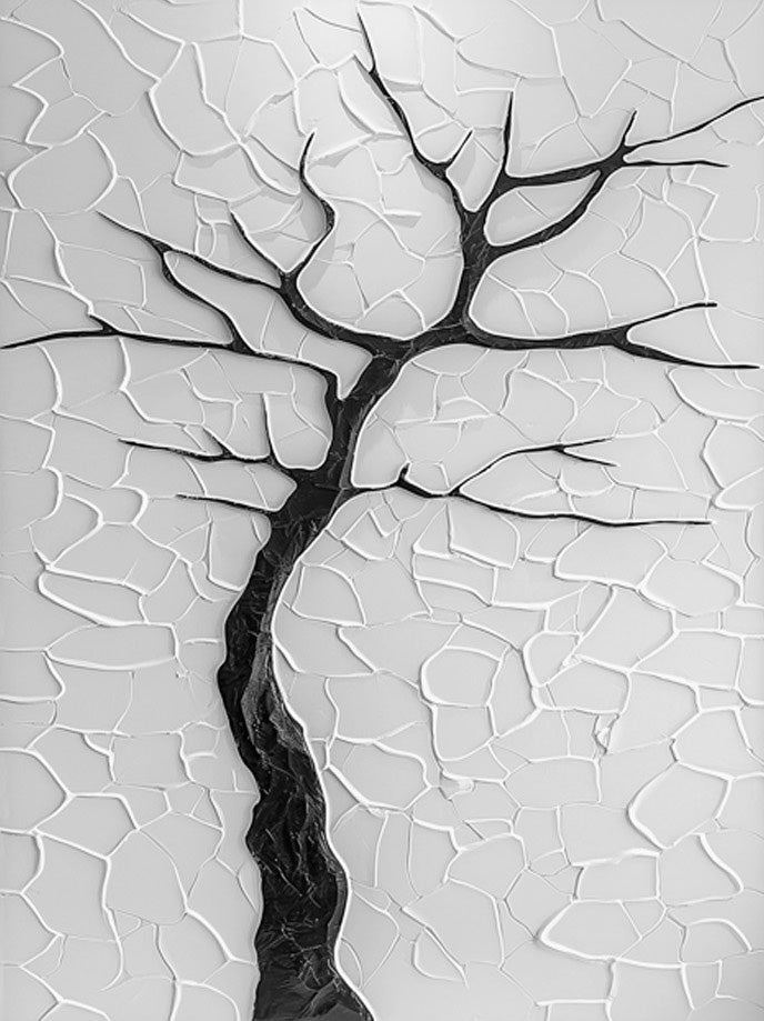 Modern Minimalist Tree Against Cracked White Impasto #BGA 203