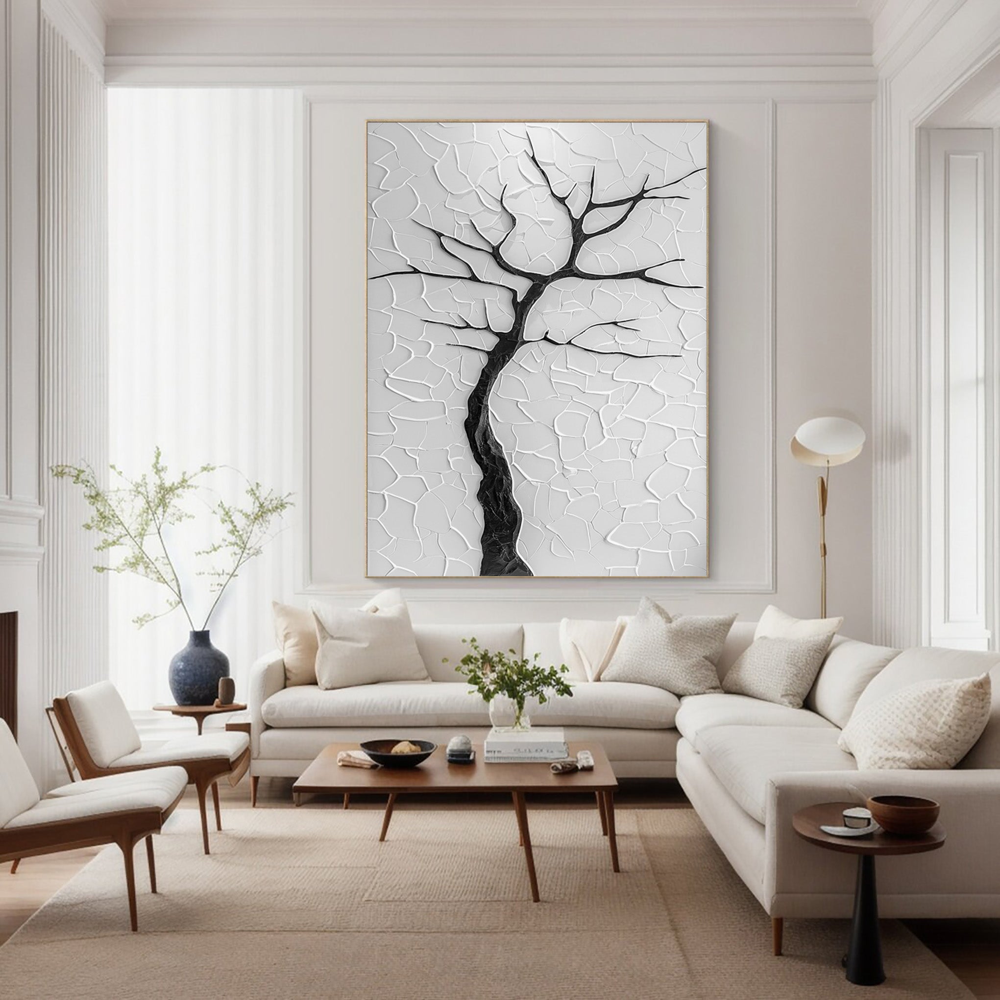 Modern Minimalist Tree Against Cracked White Impasto #BGA 203