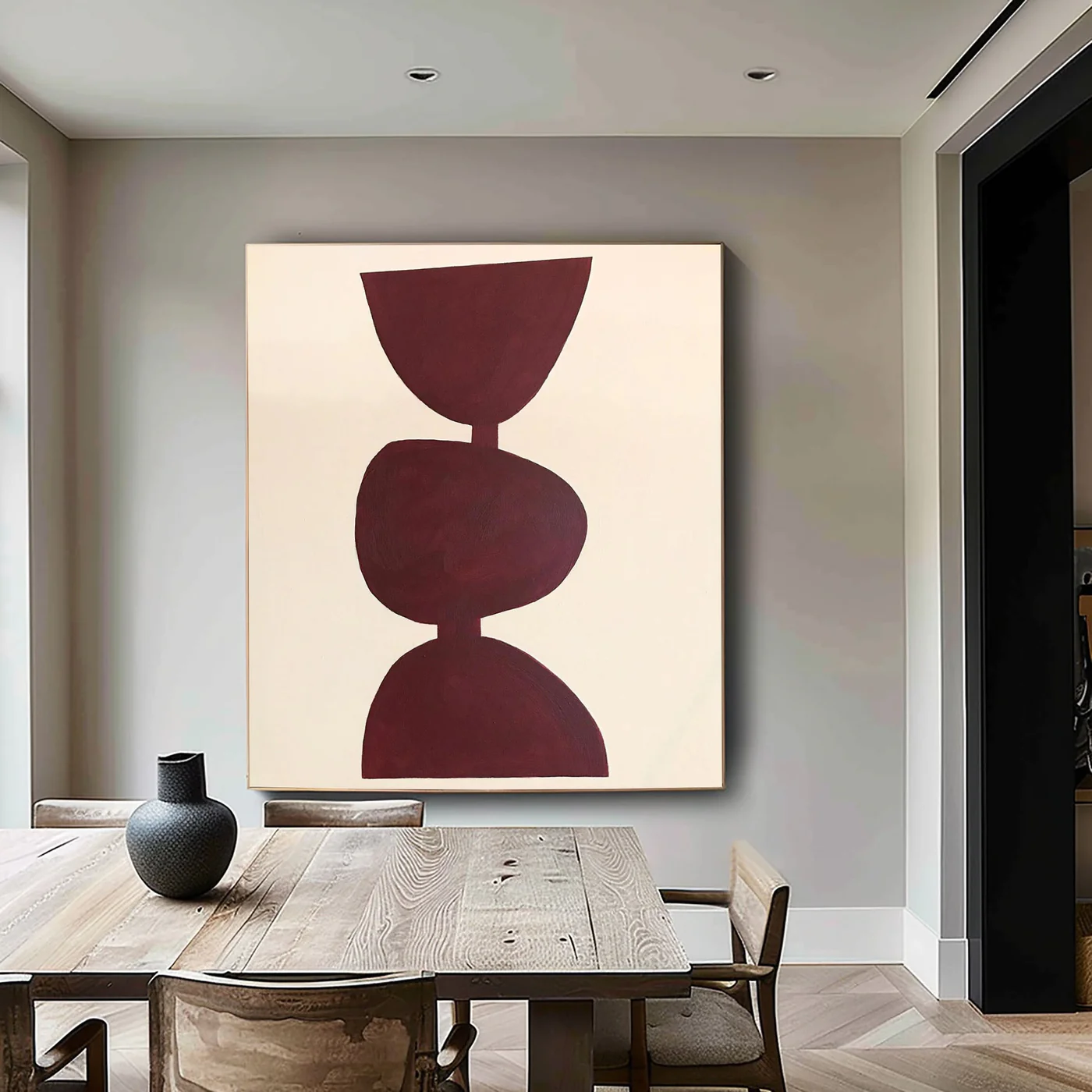 Large Burgundy Abstract Geometric Wall Art Minimalist Canvas Painting