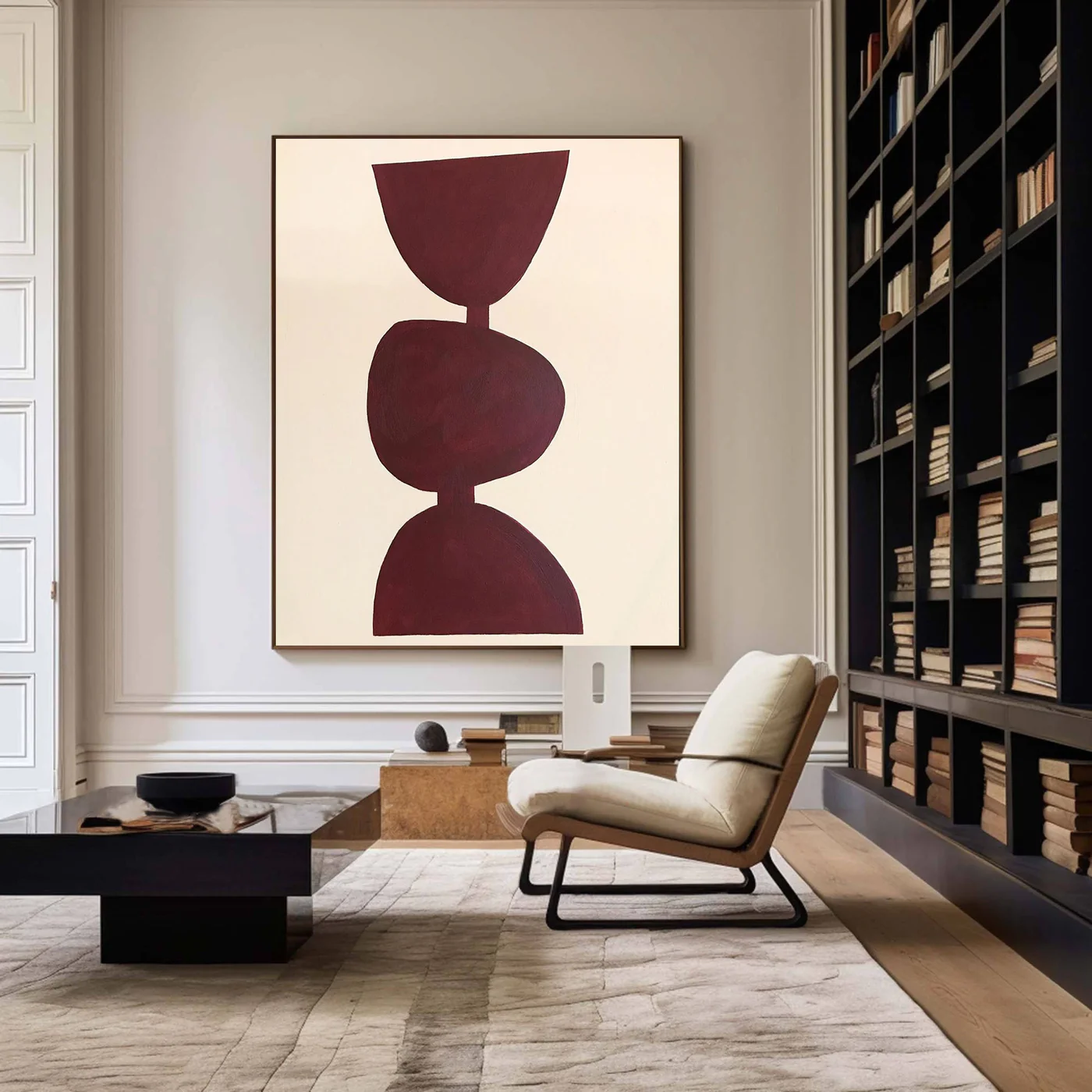 Large Burgundy Abstract Geometric Wall Art Minimalist Canvas Painting