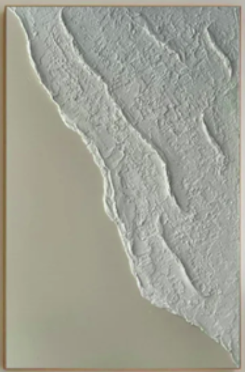 A square abstract wall art piece featuring a ribbed off-white surface.