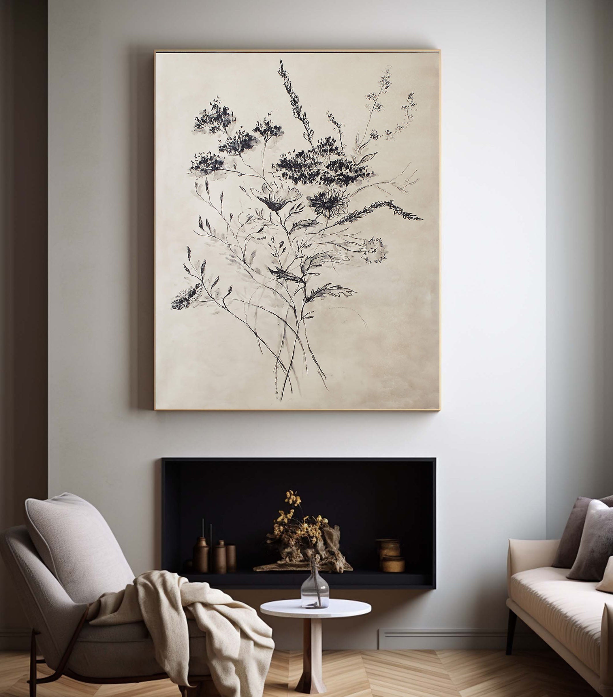 Neutral Background Botanical, Modern Flower Wall Art #BGA 048