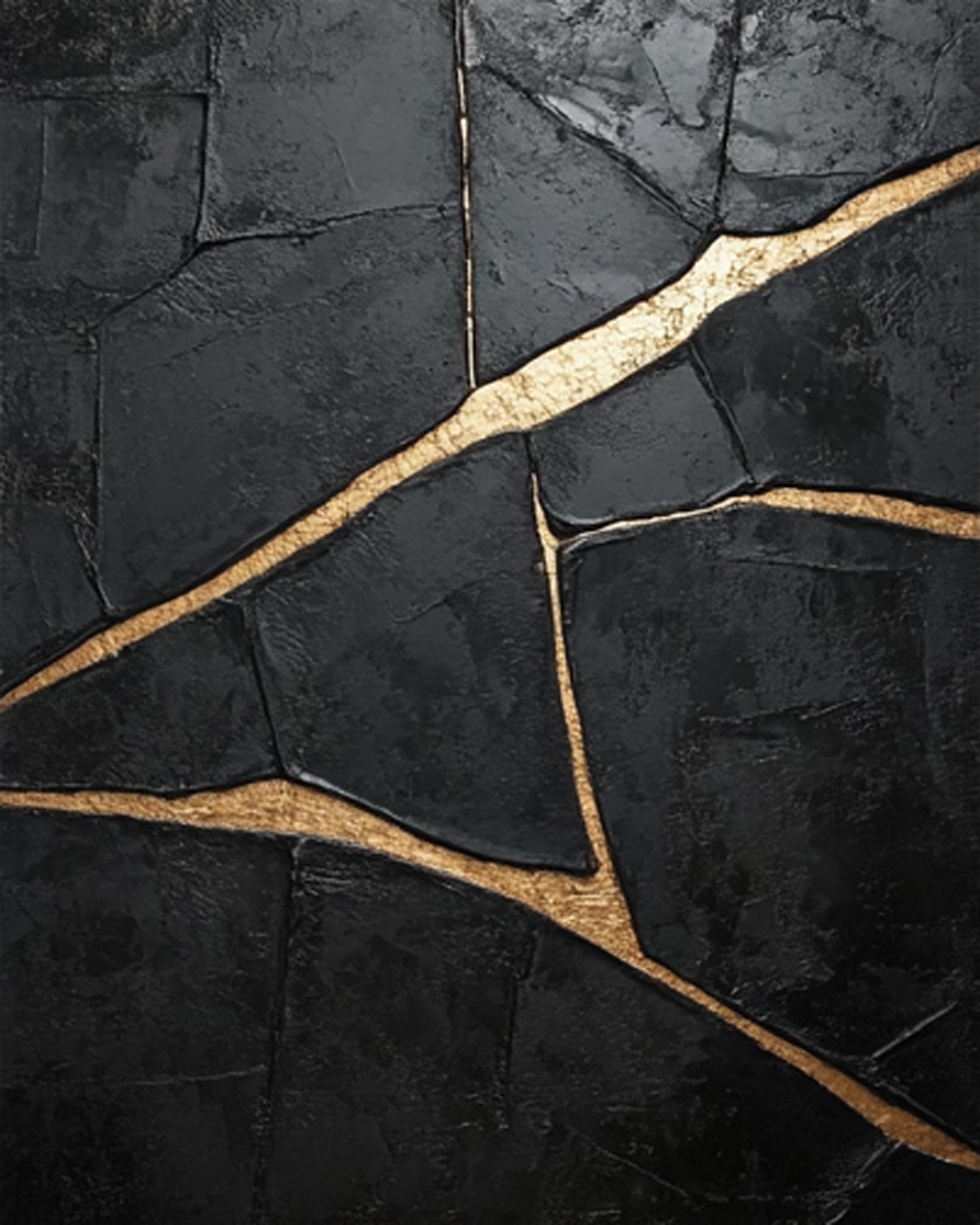 Heavily Textured Black Art with Gold Seams, Modern Canvas #BGA 183