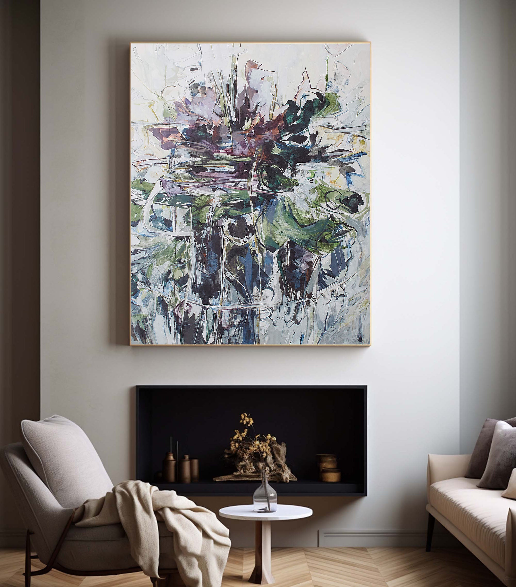 Abstract Expressionist Painting, Dark Central Form #CWA 014