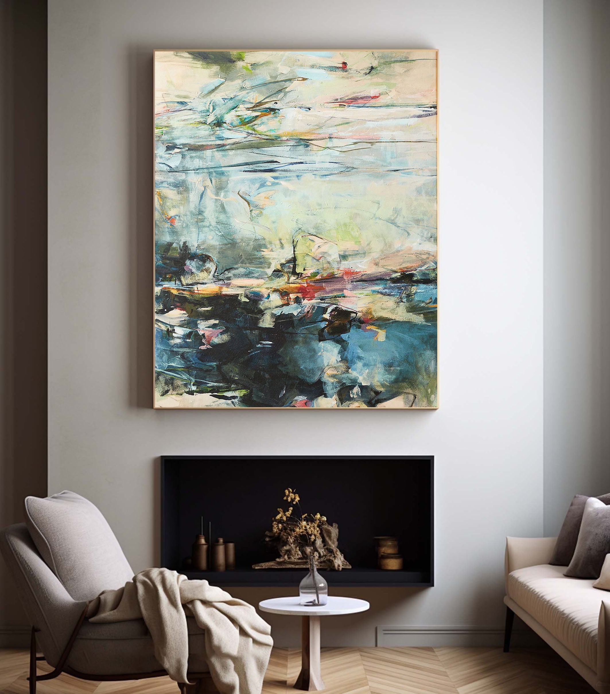 Large Blue And Green Contemporary Abstract Landscape #BGA 042