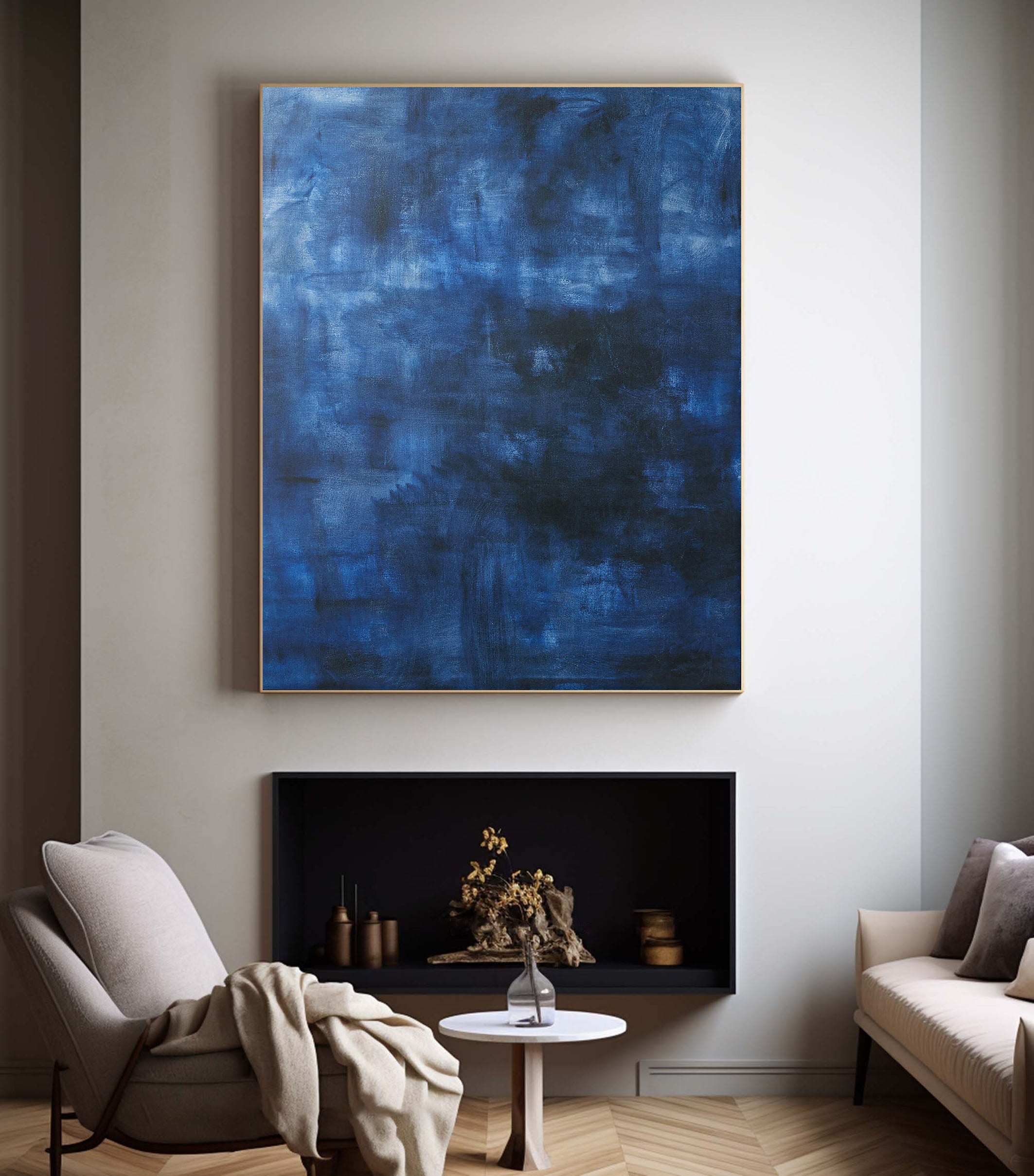 Deep Blue Modern Minimalist Canvas With Depth and Texture #BGA 047