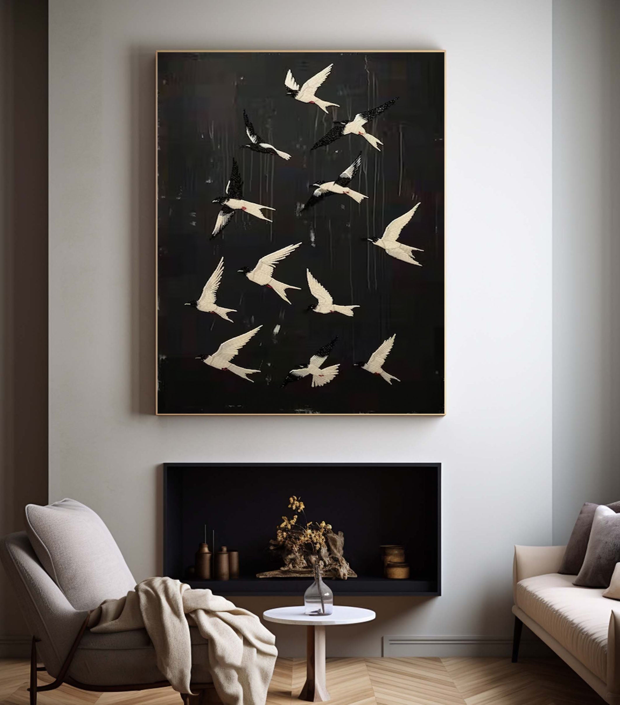 Black and White Birds Abstract Wall Art for Elegant Home Decor #BM 049
