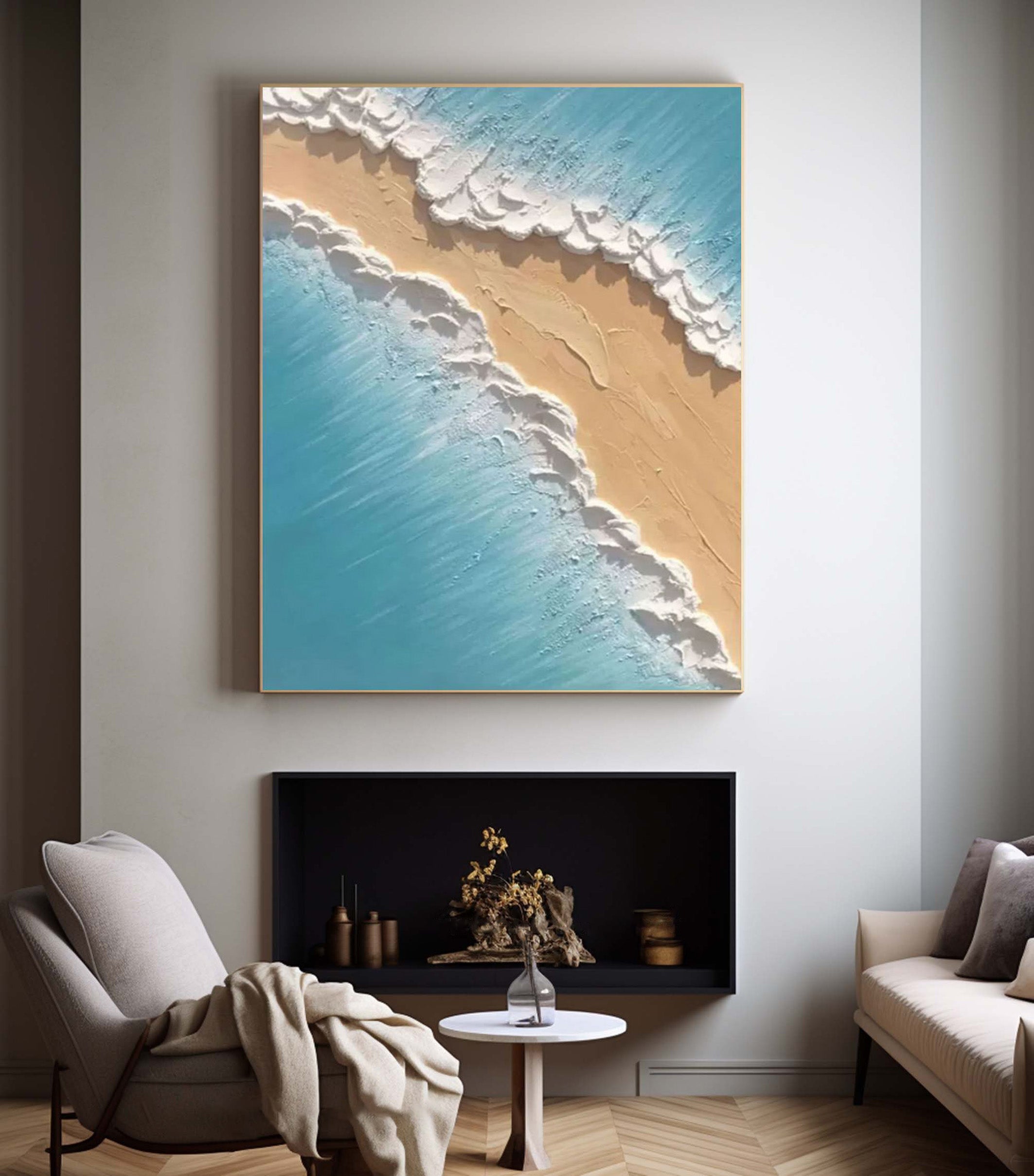 Minimalist Aerial Beachscape Wall Art, Textured Coastal View #BGA 165