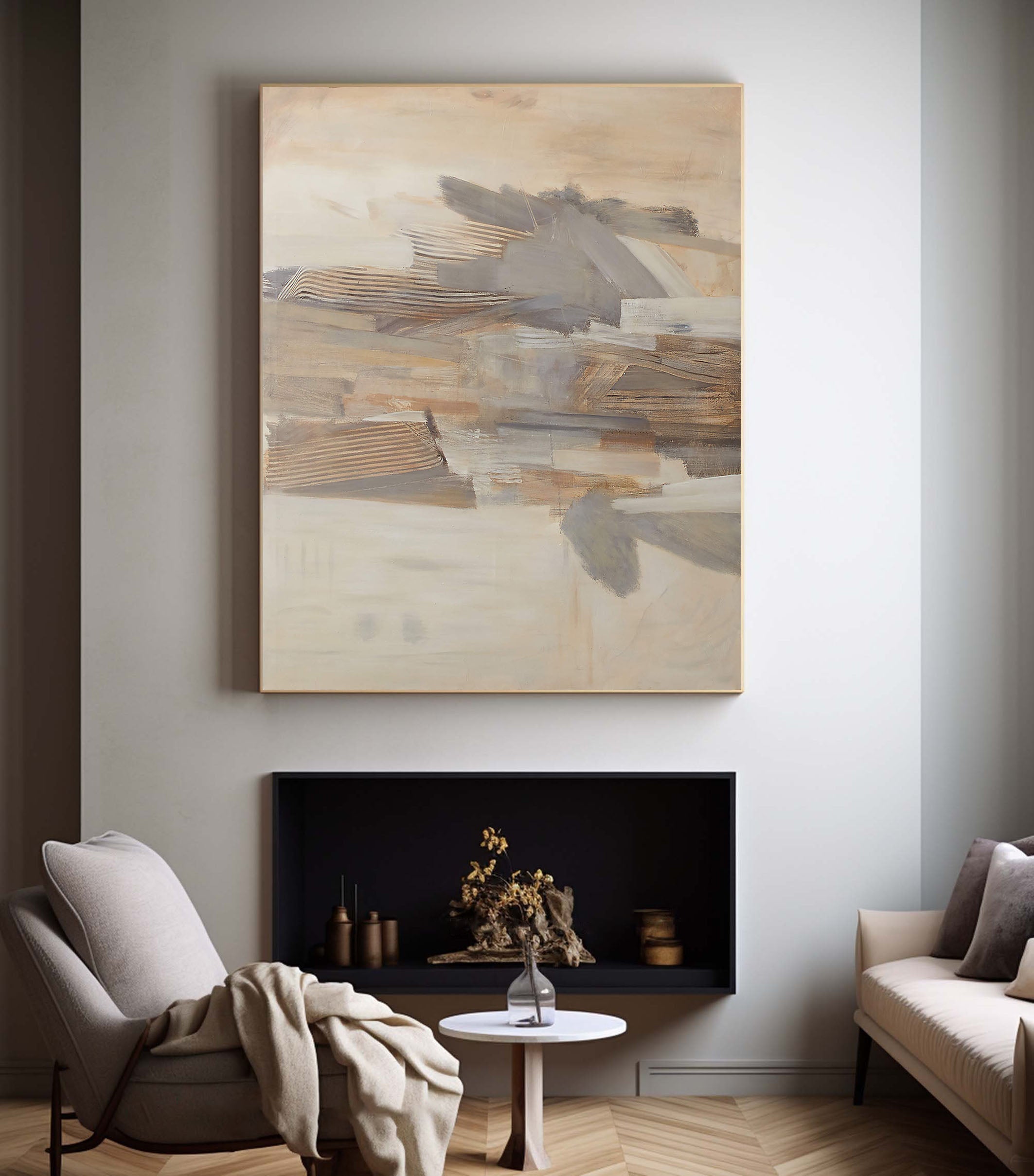 Textured Abstract Landscape, Layered Forms, Neutral Palette #BGA 053