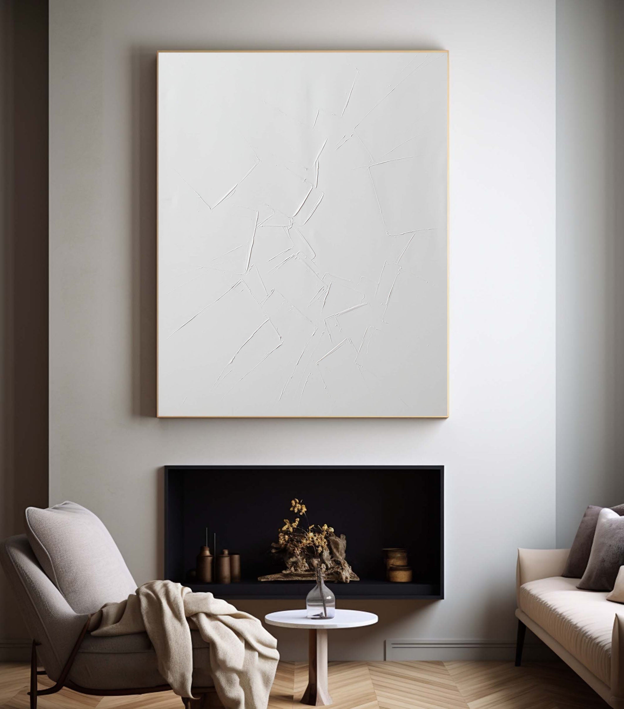 Large Minimalist White Wall Art With Textured Surface #BGA 049