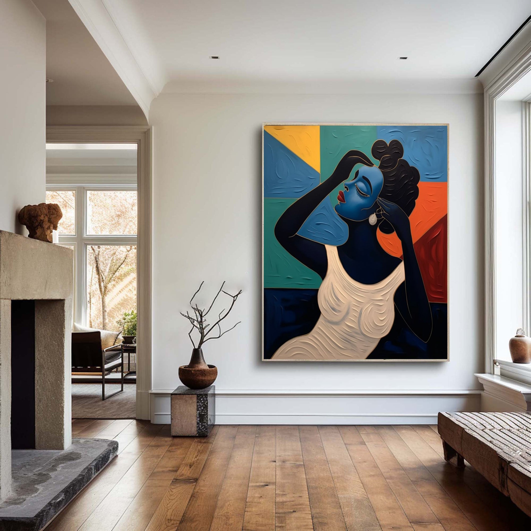 Portrait with Textured Color Geometry, Modern Abstract Art #BGA 172