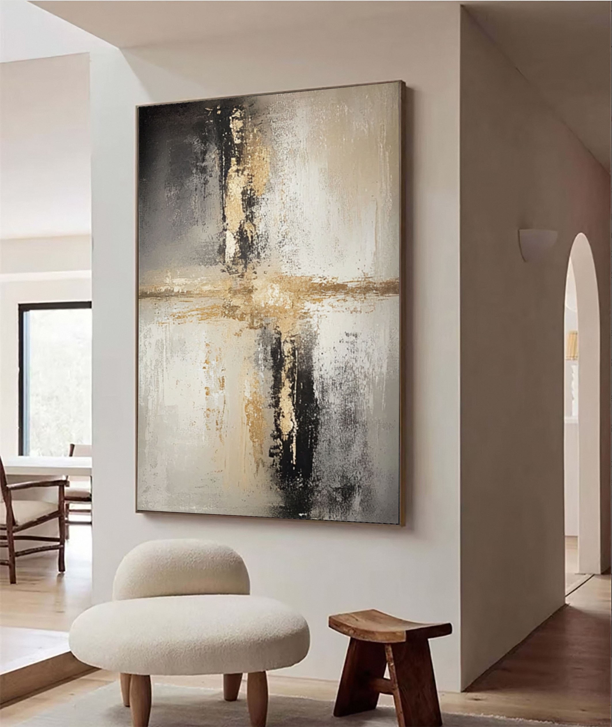 Textured Abstract Art, Light and Shadow with Gold Highlights #BGA 142