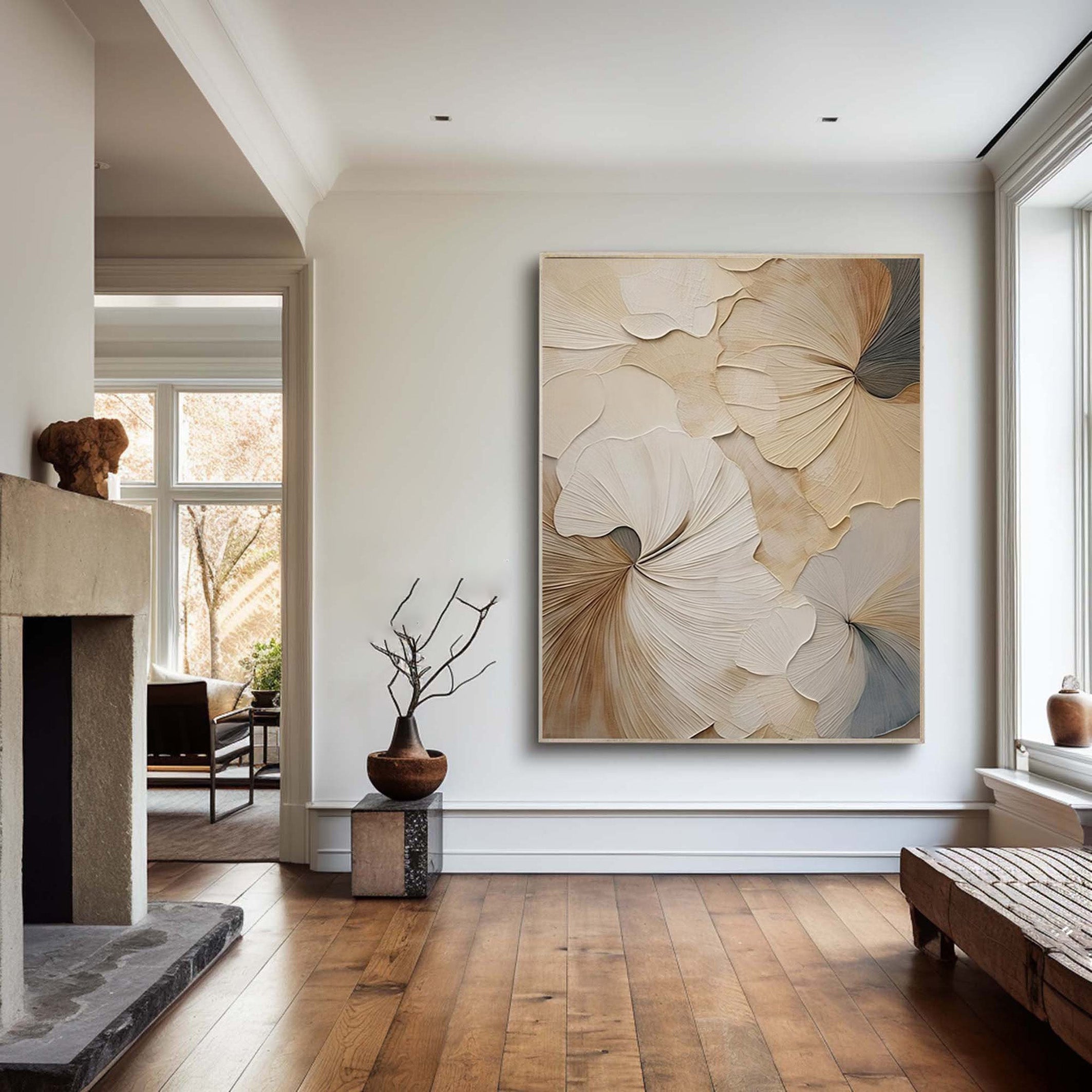 Ethereal Petals: Beige Floral Art, Elegant Framed Art #BGA 124