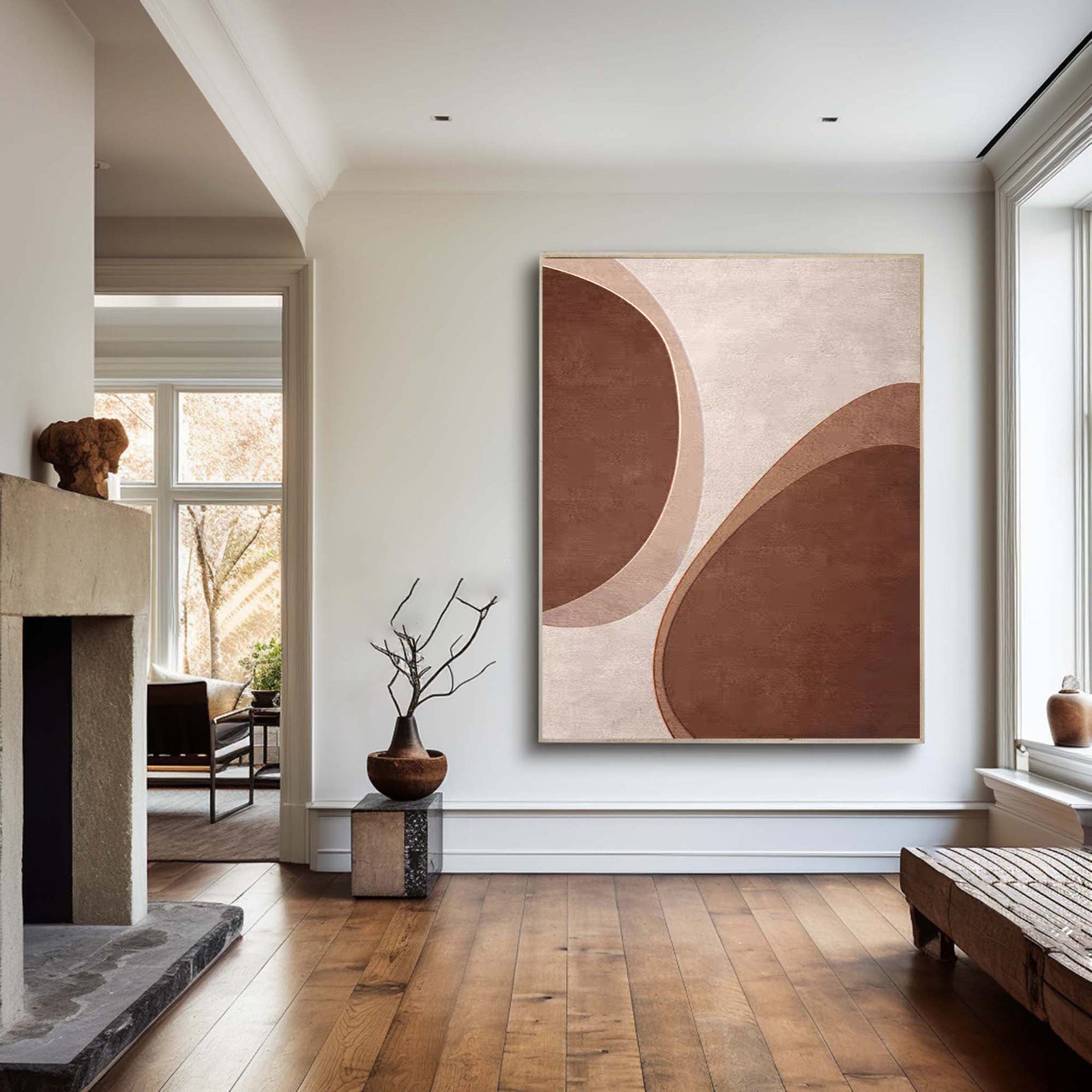 Reddish Brown Minimalist Abstract Wall Art, Organic Shapes #BGA 155