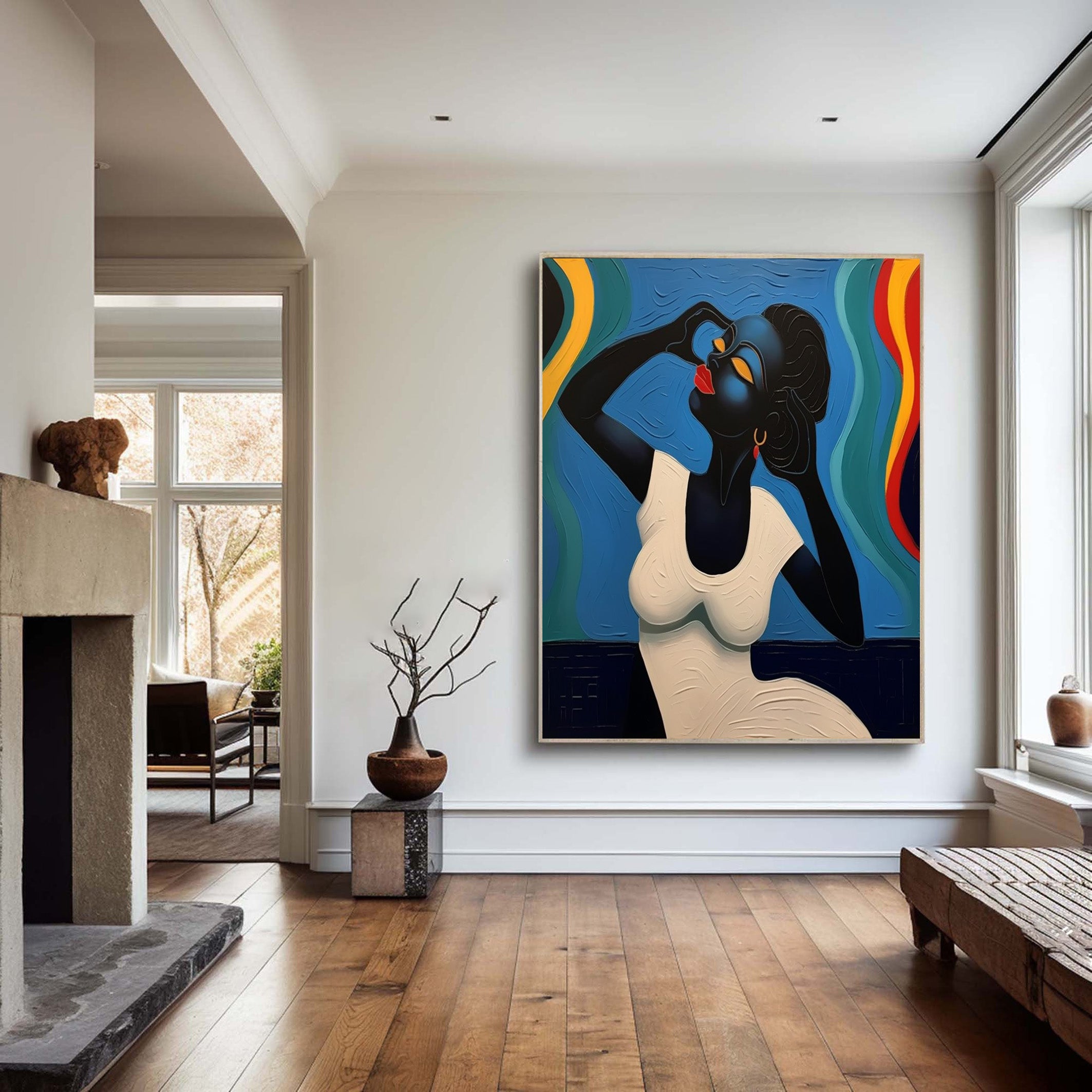 Elegant Portrait with Abstract Flowing Bands, Contemporary Art #BGA 174