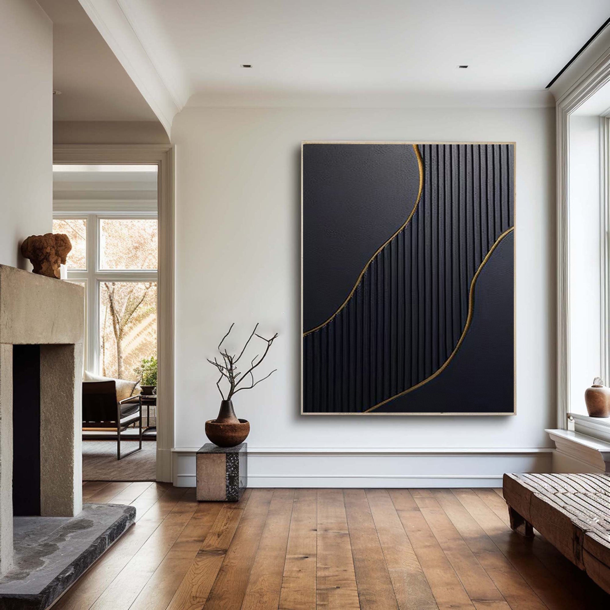 Gilded Geometry: Contemporary Abstract Art, Gold Line Design #BGA 113