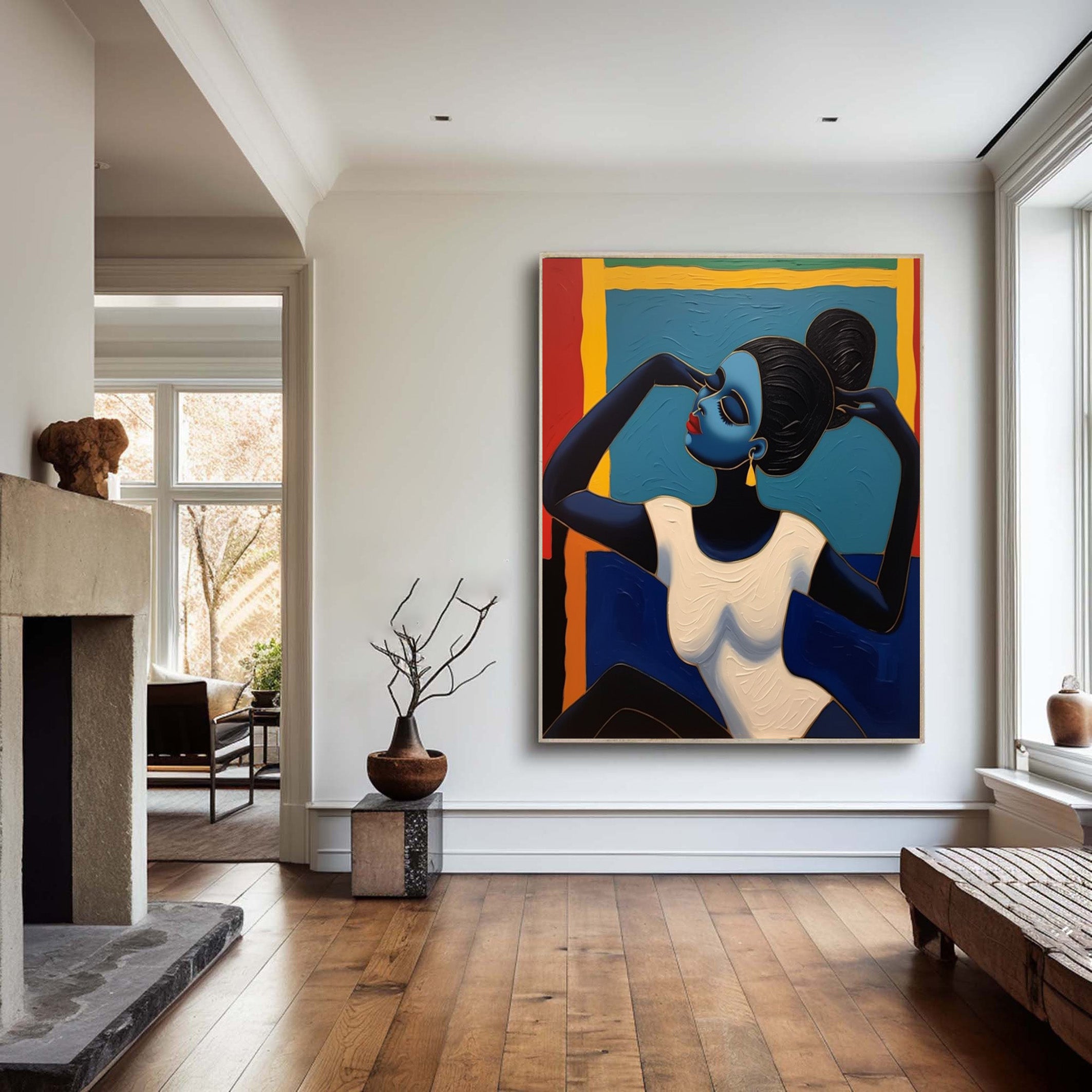 Striking Portrait with Geometric Color Fields, Elegant Art #BGA 180