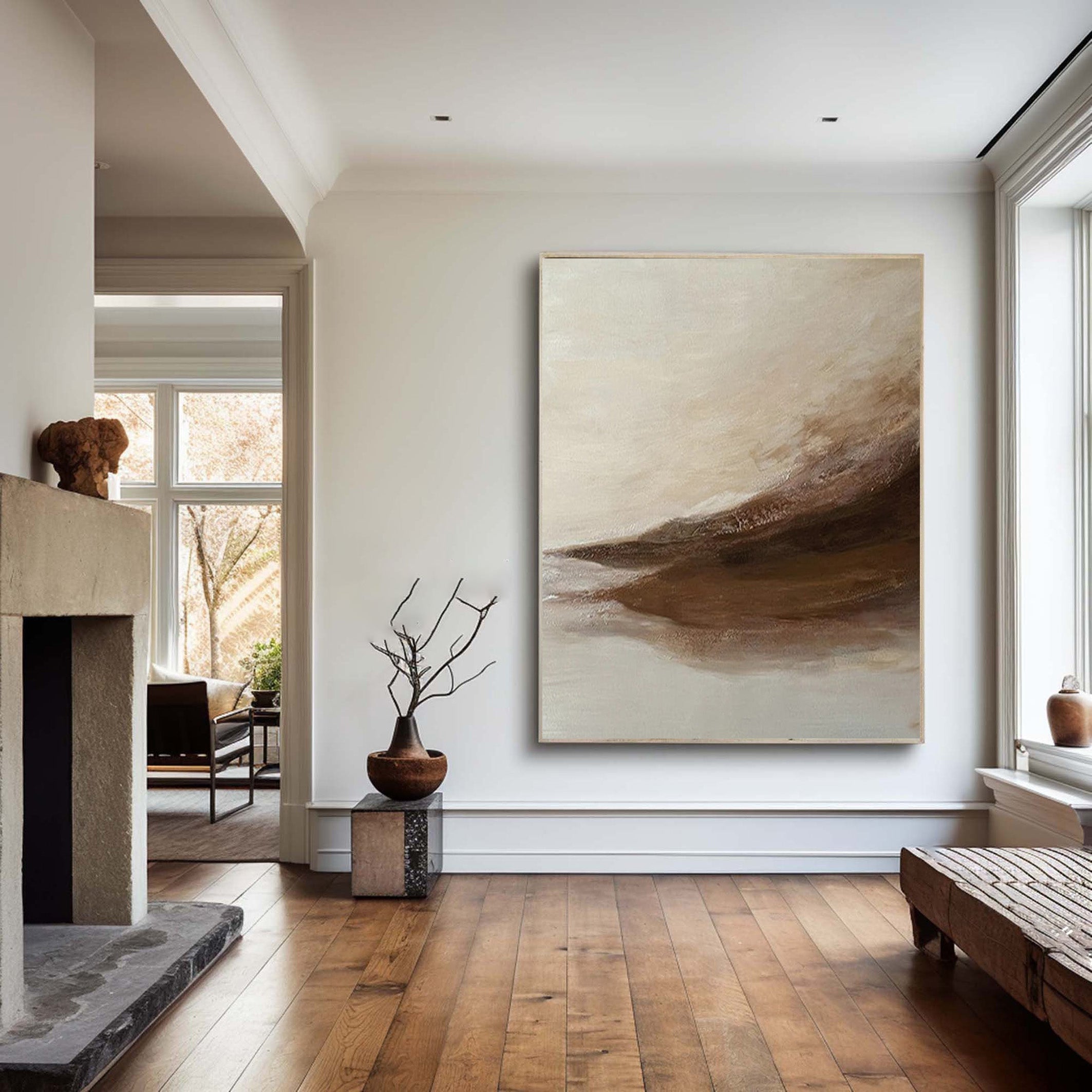 Beige Drift: Abstract Movement Art, Neutral Palette Canvas #BGA 128