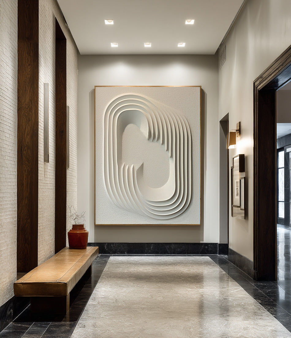 Minimalist White Abstract Painting with Dimensionality #WG 086