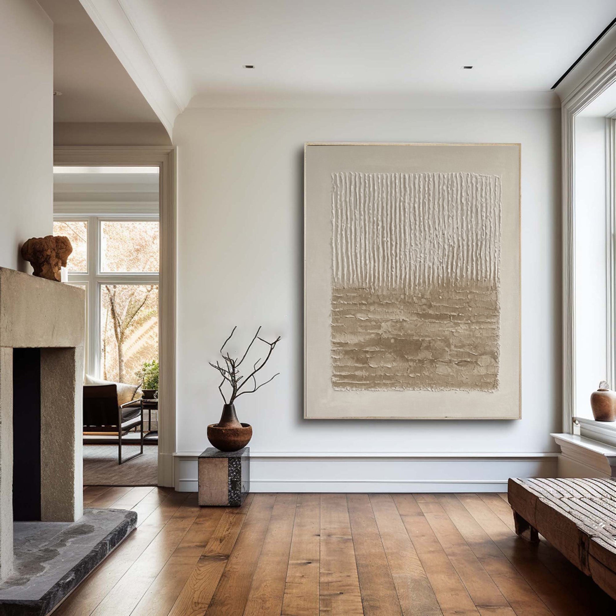 Neutral Art with Vertical Impasto and Layered Horizontal Base #BGA 198