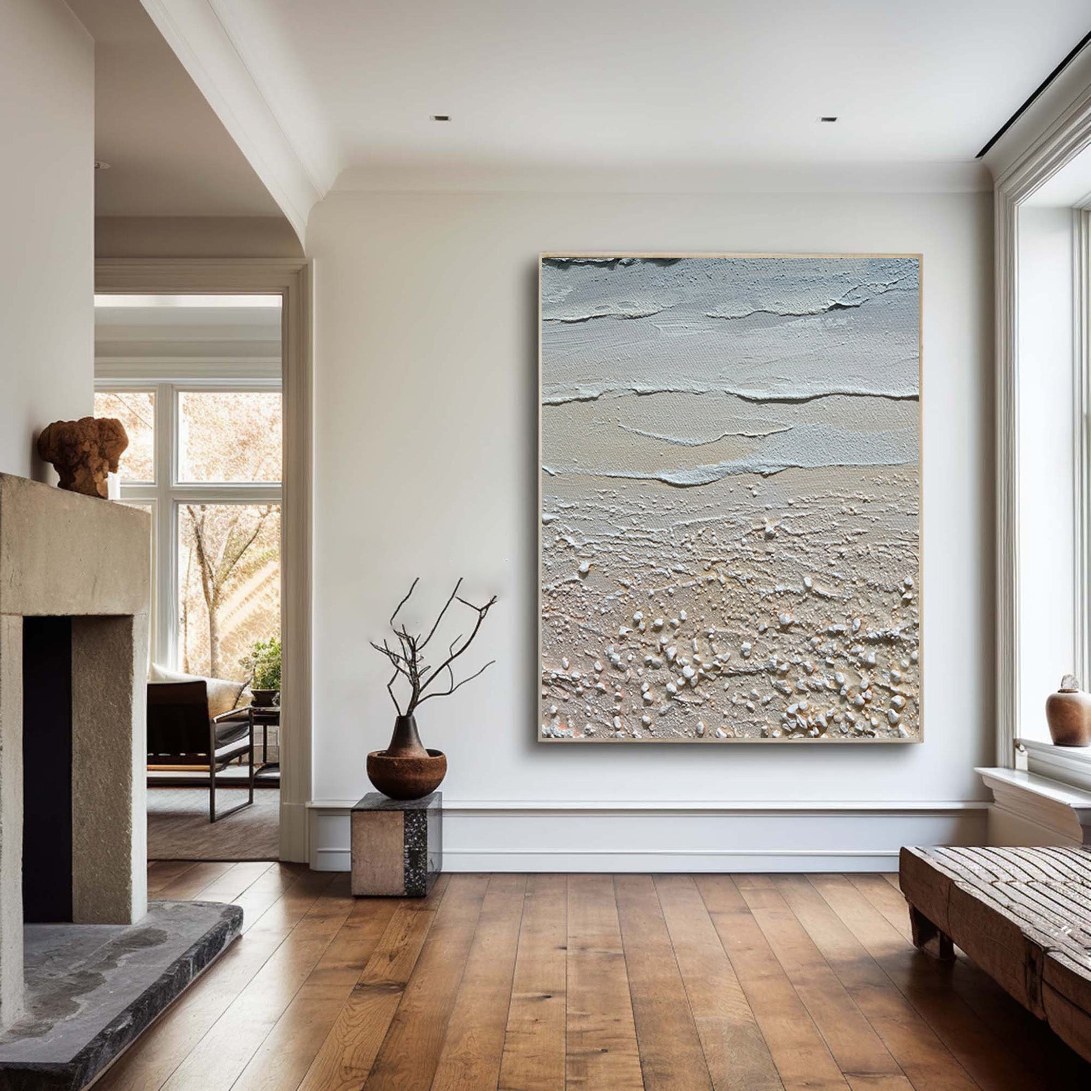 Sandy Shores: Abstract Beach Canvas, Neutral Coastal Decor #BGA 129