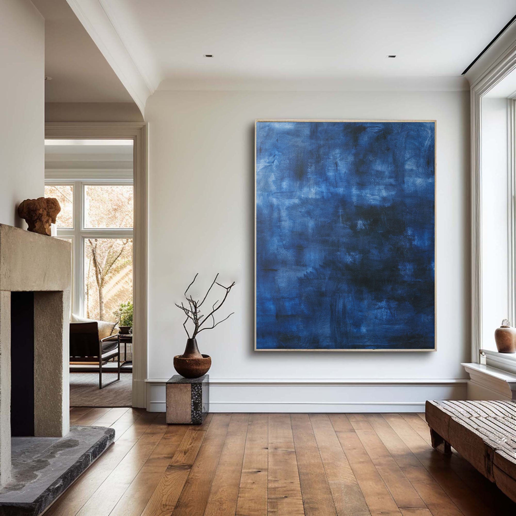 Deep Blue Modern Minimalist Canvas With Depth and Texture #BGA 047