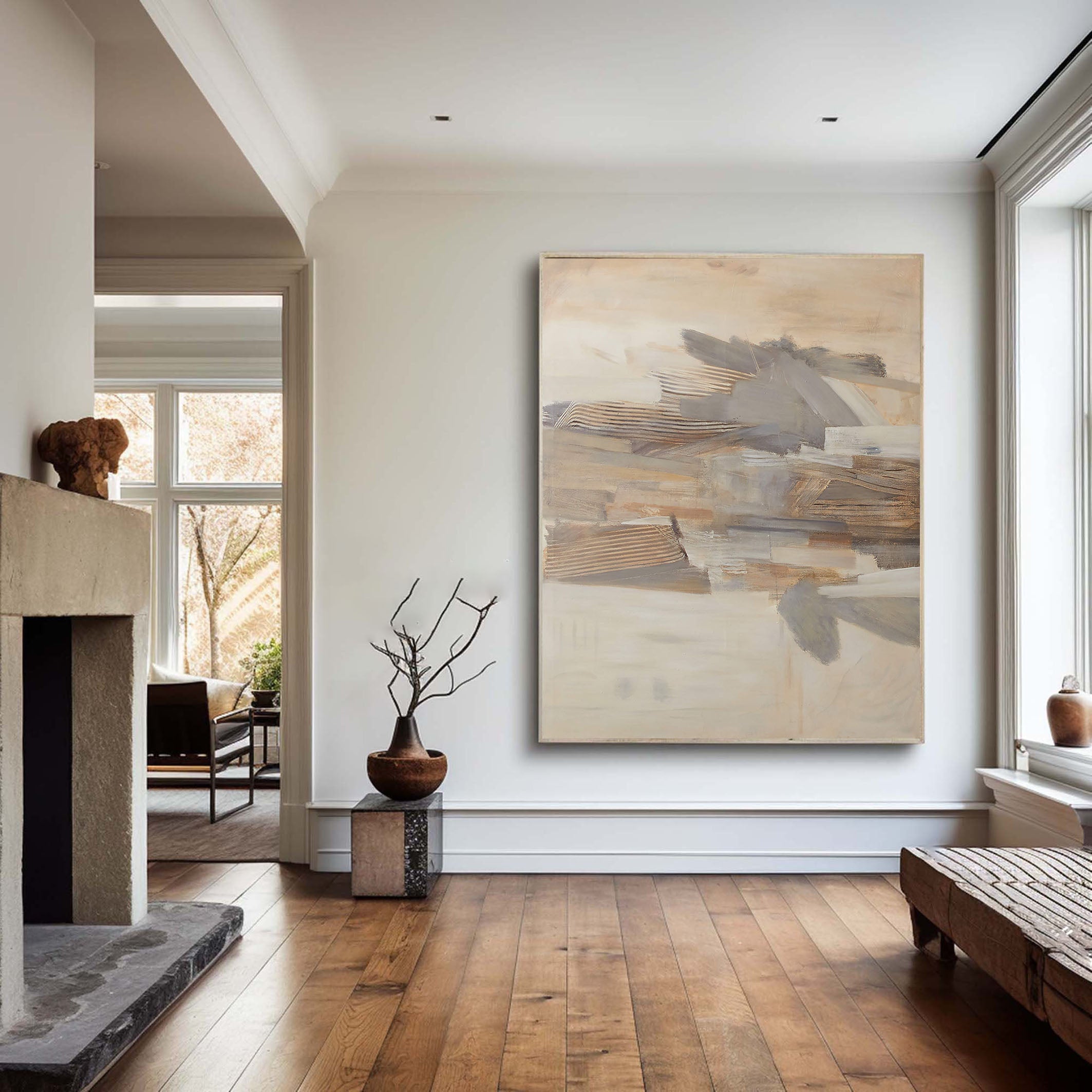 Textured Abstract Landscape, Layered Forms, Neutral Palette #BGA 053